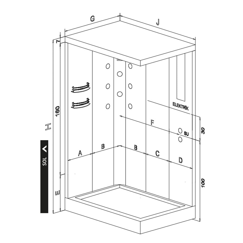 Shower75x120 Nils Dikdörtgen Tekneli Kompakt Duş Sistemi