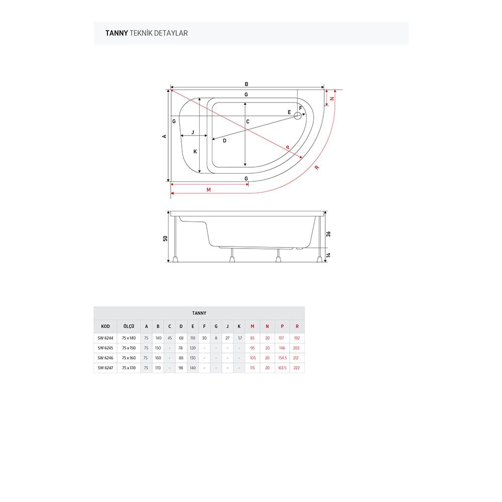 Shower75x170 Tanny Oval Oturmalı Küvet