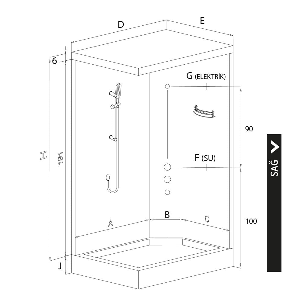 Shower80x120 Soft Dikdörtgen Tekneli Kompakt Duş Sistemi