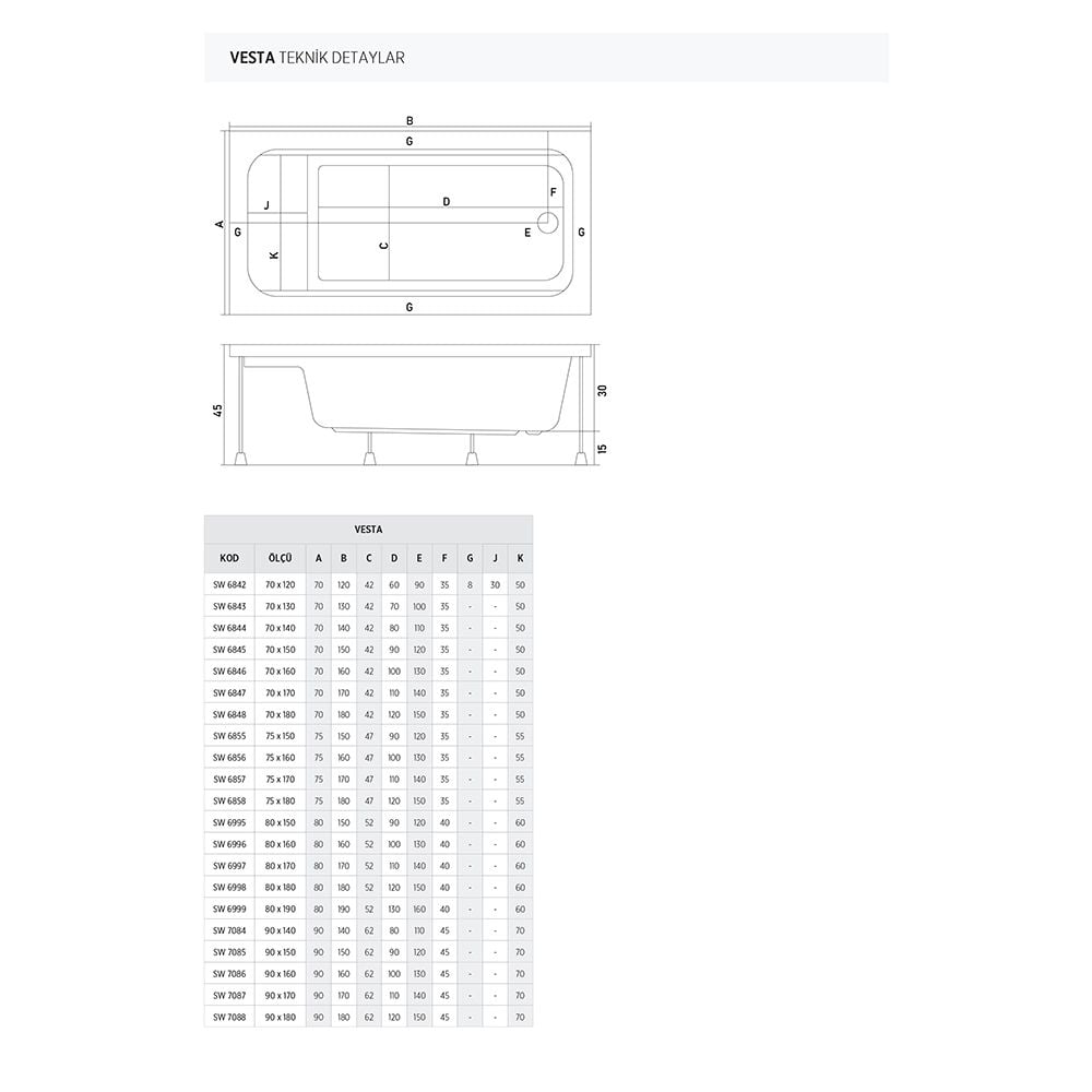 Shower80x150 Vesta OturmalıMini Küvet
