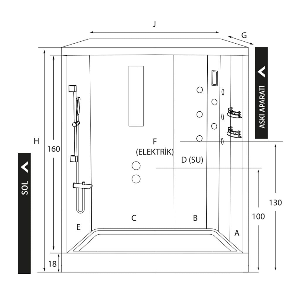 Shower85x120 Monila Dikdörtgen Tekneli Kompakt Duş Sistemi