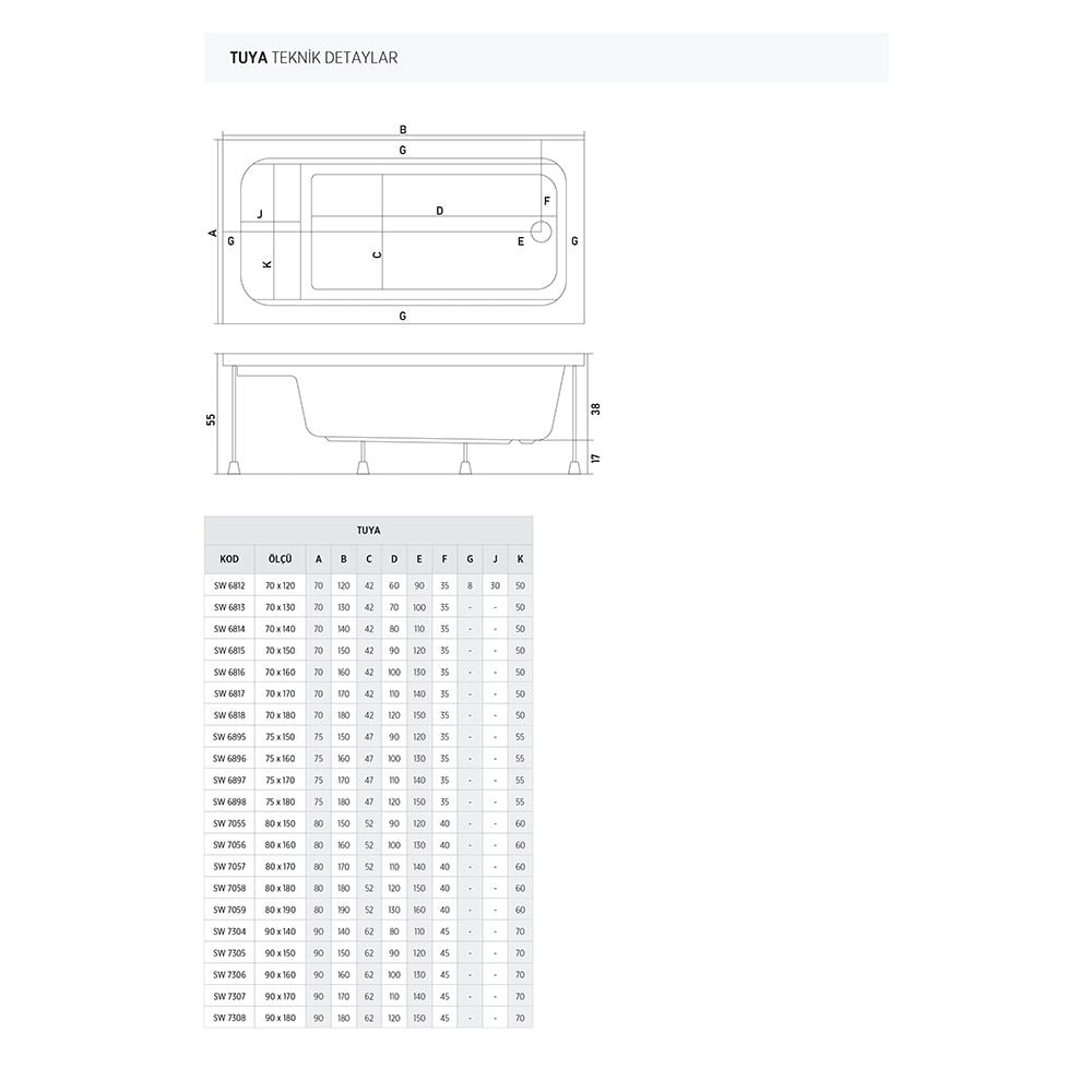 Shower90x140 Tuya Oturmalı Küvet