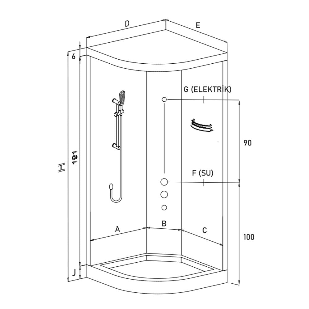 Shower90x90 Soft Oval Tekneli Kompakt Duş Sistemi