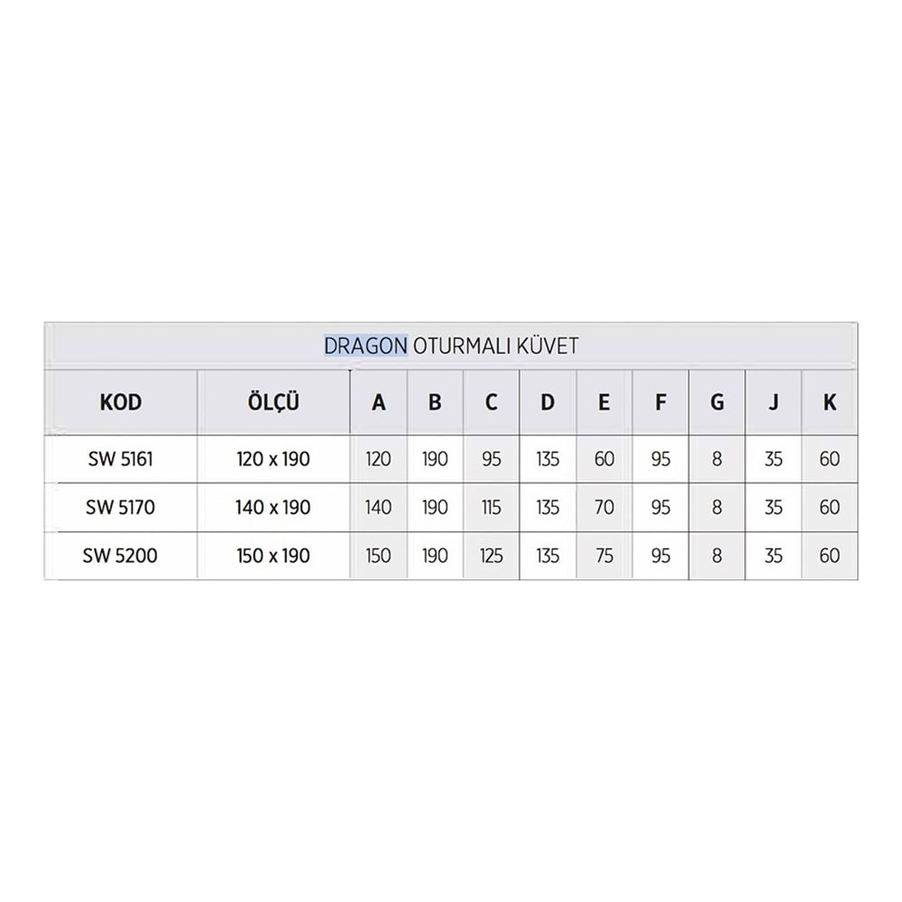 ShowerShower Dragon 190x120 cm Oturmalı Özel Küvet