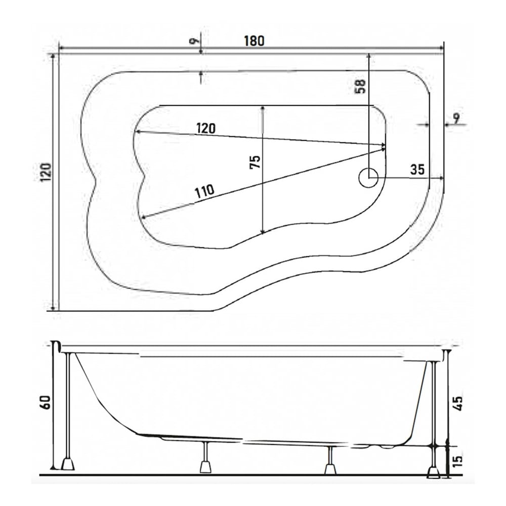 ShowerShower Marjinal 180x120 cm Basamaklı Düz Küvet