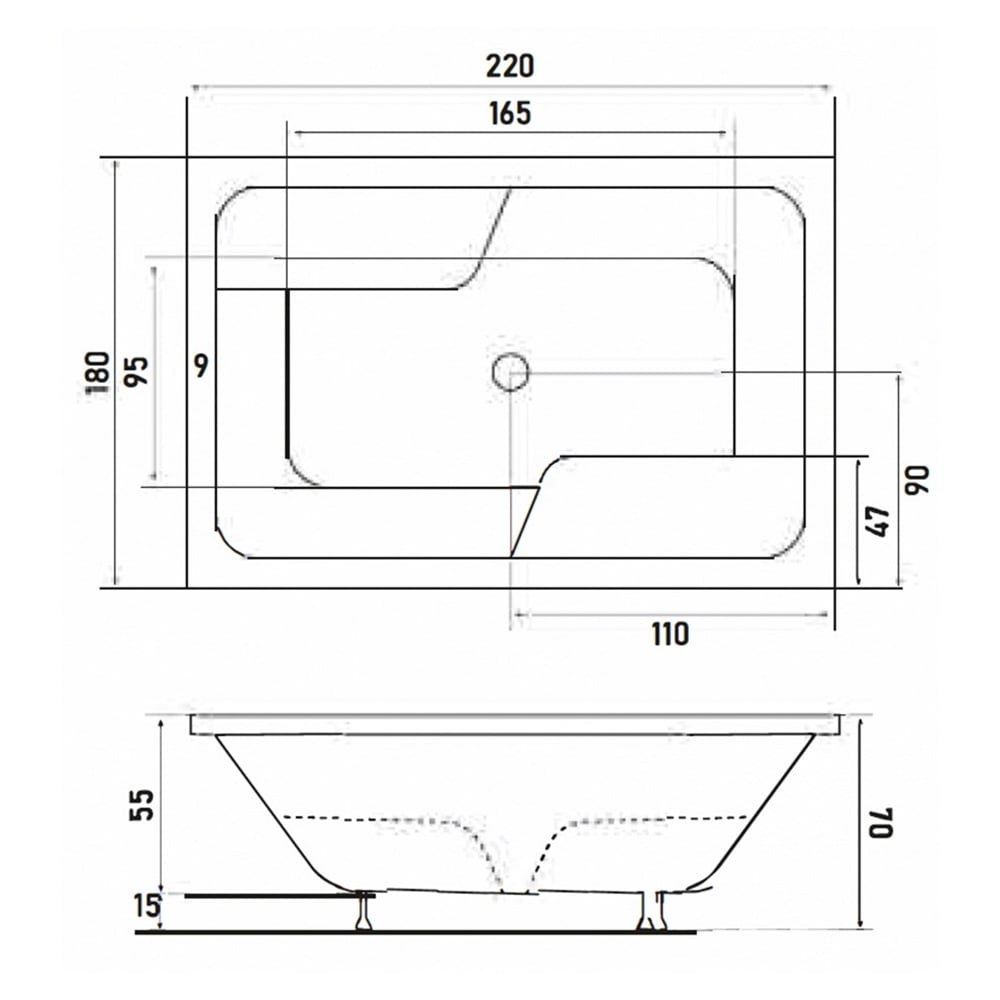 ShowerShower Optimum 220x180 cm 4 Cephe Panelli Spa Yarı Oturmalı Küvet