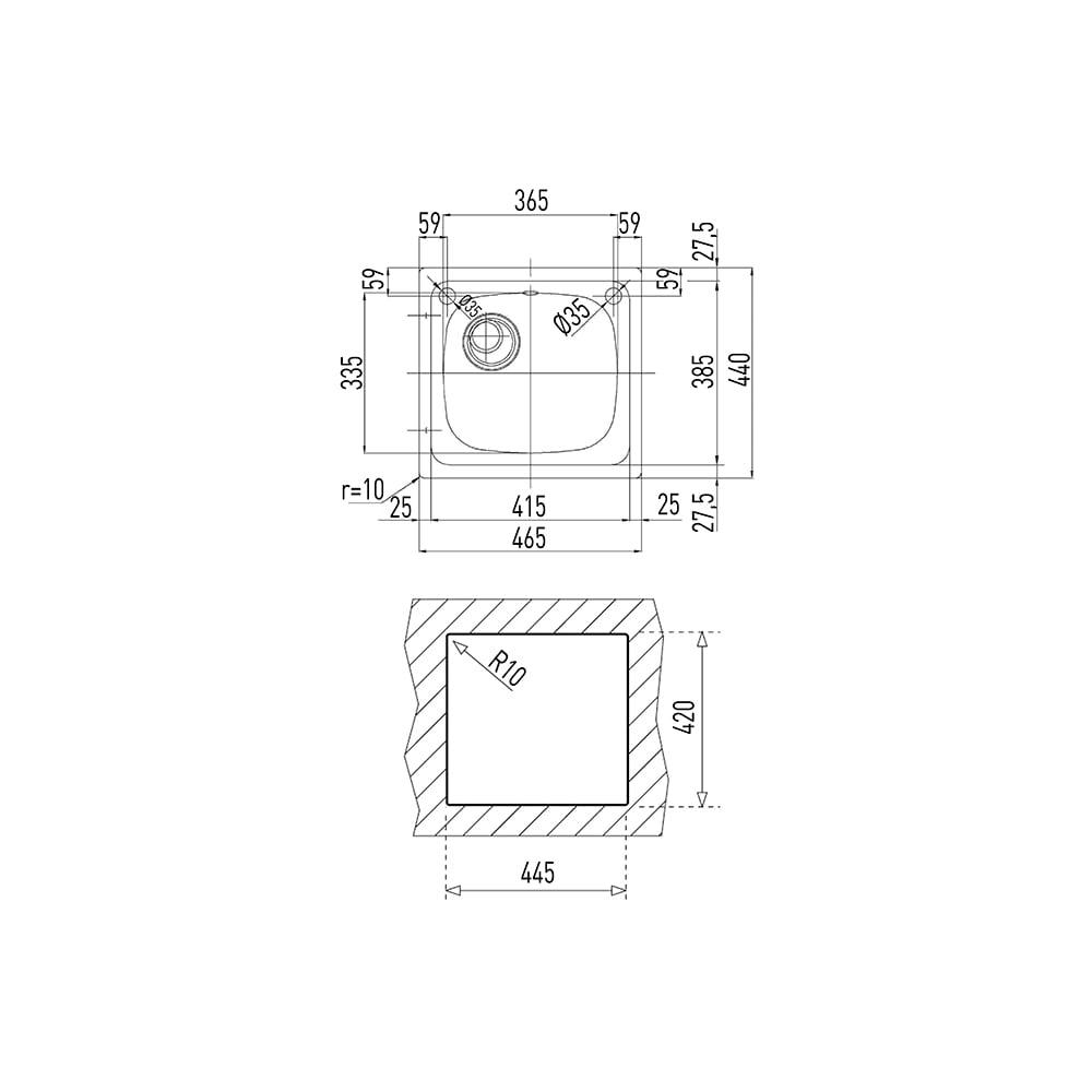 TekaE50 1B (46,5 X 44) Sağ Batarya Çıkışlı Eviye