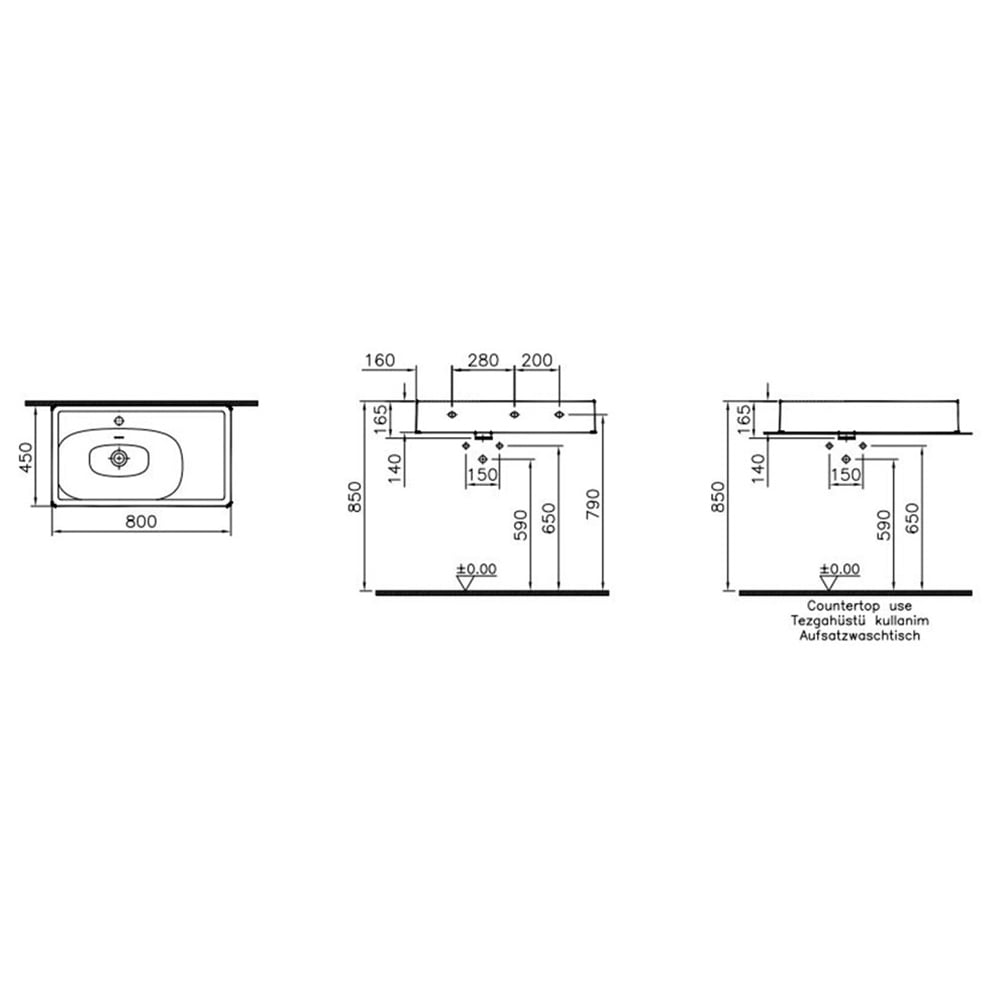 VitraEqual 80 cm Tezgah Üstü Lavabo