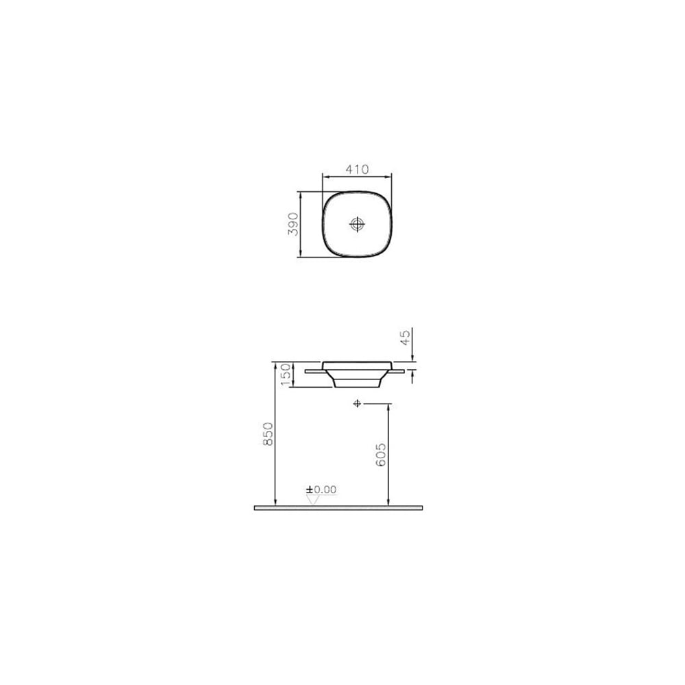 VitraFrame 41 cm Tezgah Üstü Kare Lavabo Mat Siyah