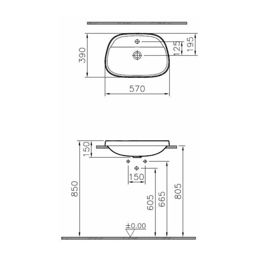 VitraFrame 57 cm Armatür Delikli Tezgah Üstü Tv Lavabo Beyaz