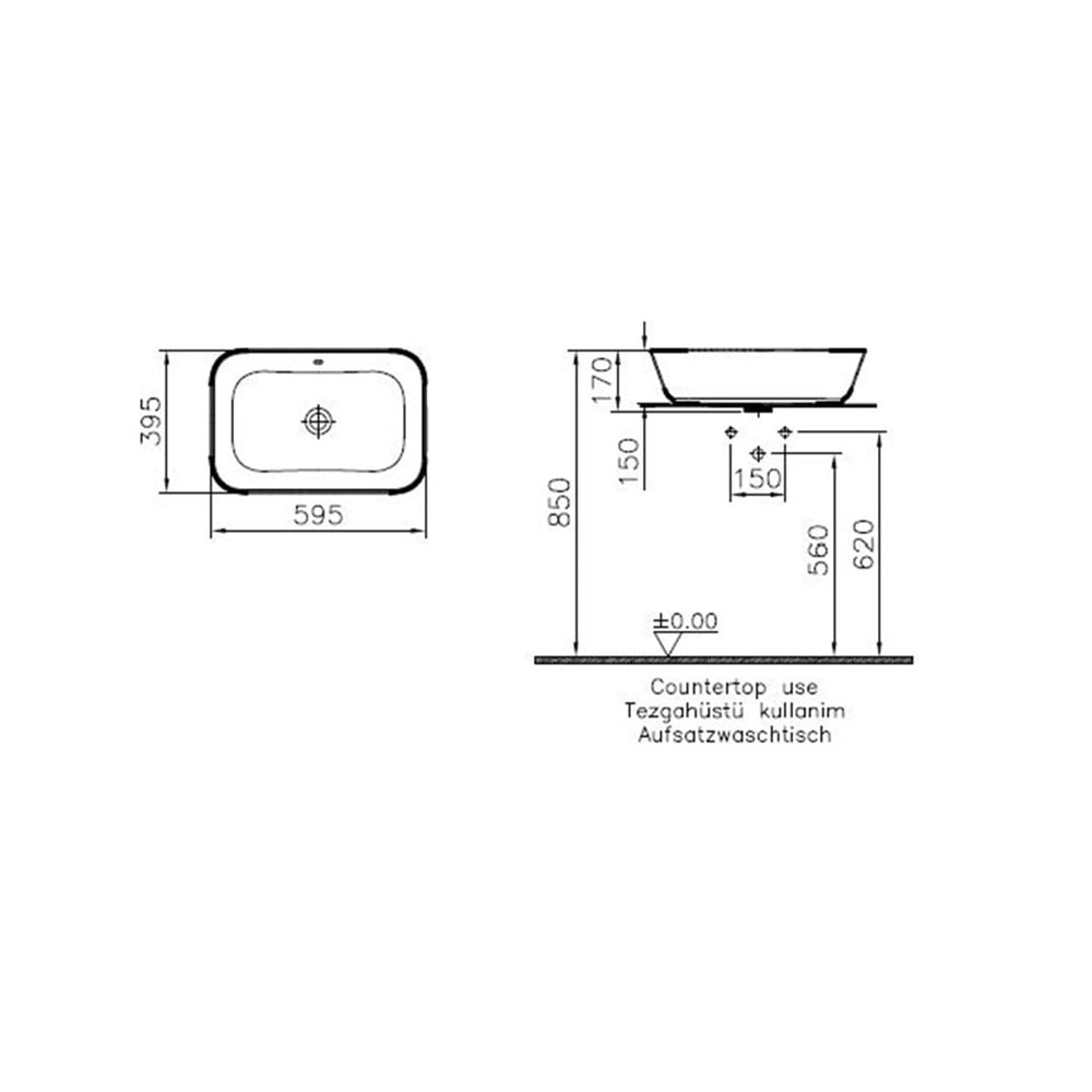 VitraGeo 60 cm Dikdörtgen Çanak Lavabo