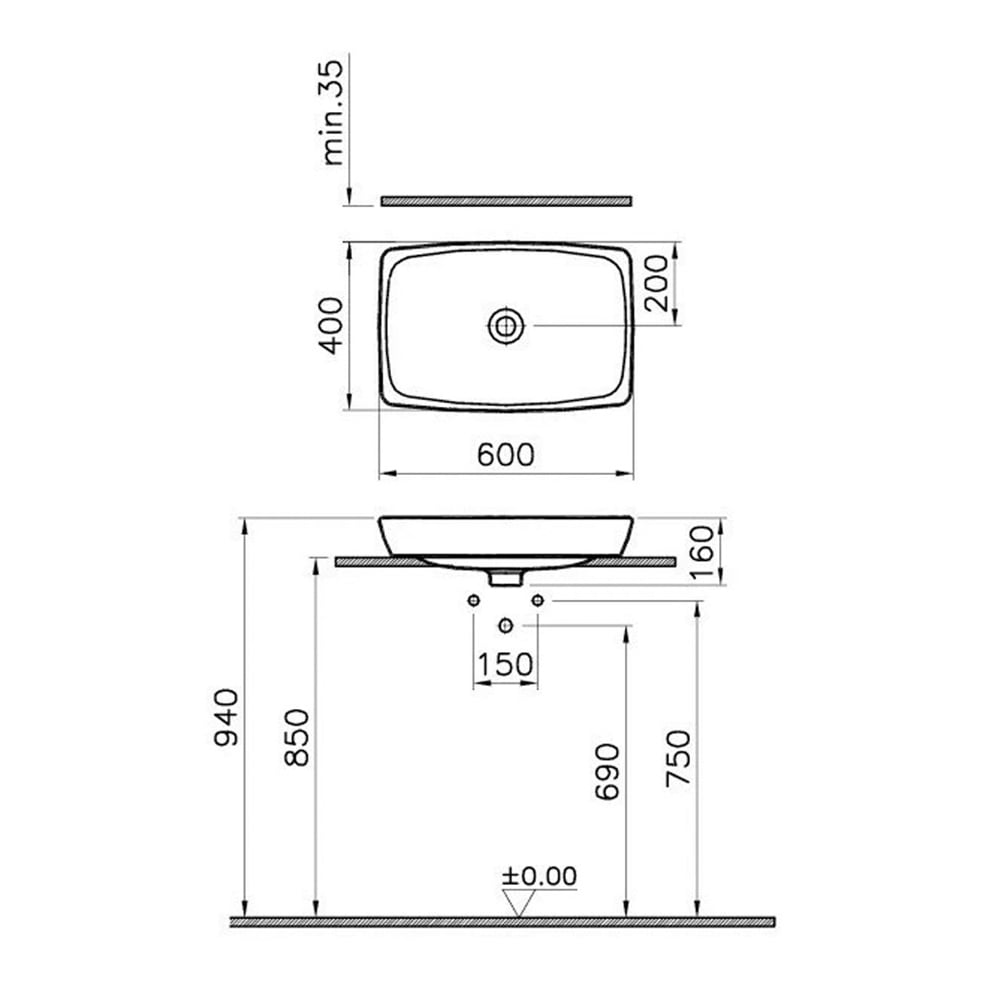 VitraMetropole 57 cm Tezgah Altı Lavabo