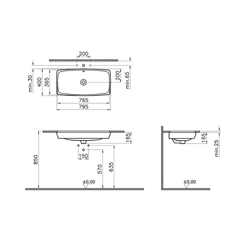 VitraMetropole 77 cm Beyaz Tezgah Altı Lavabo
