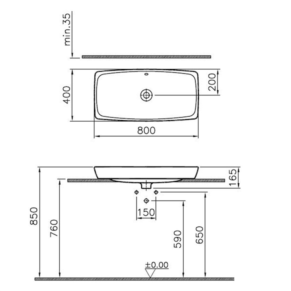 VitraMetropole 77 cm Beyaz Tezgah Altı Lavabo