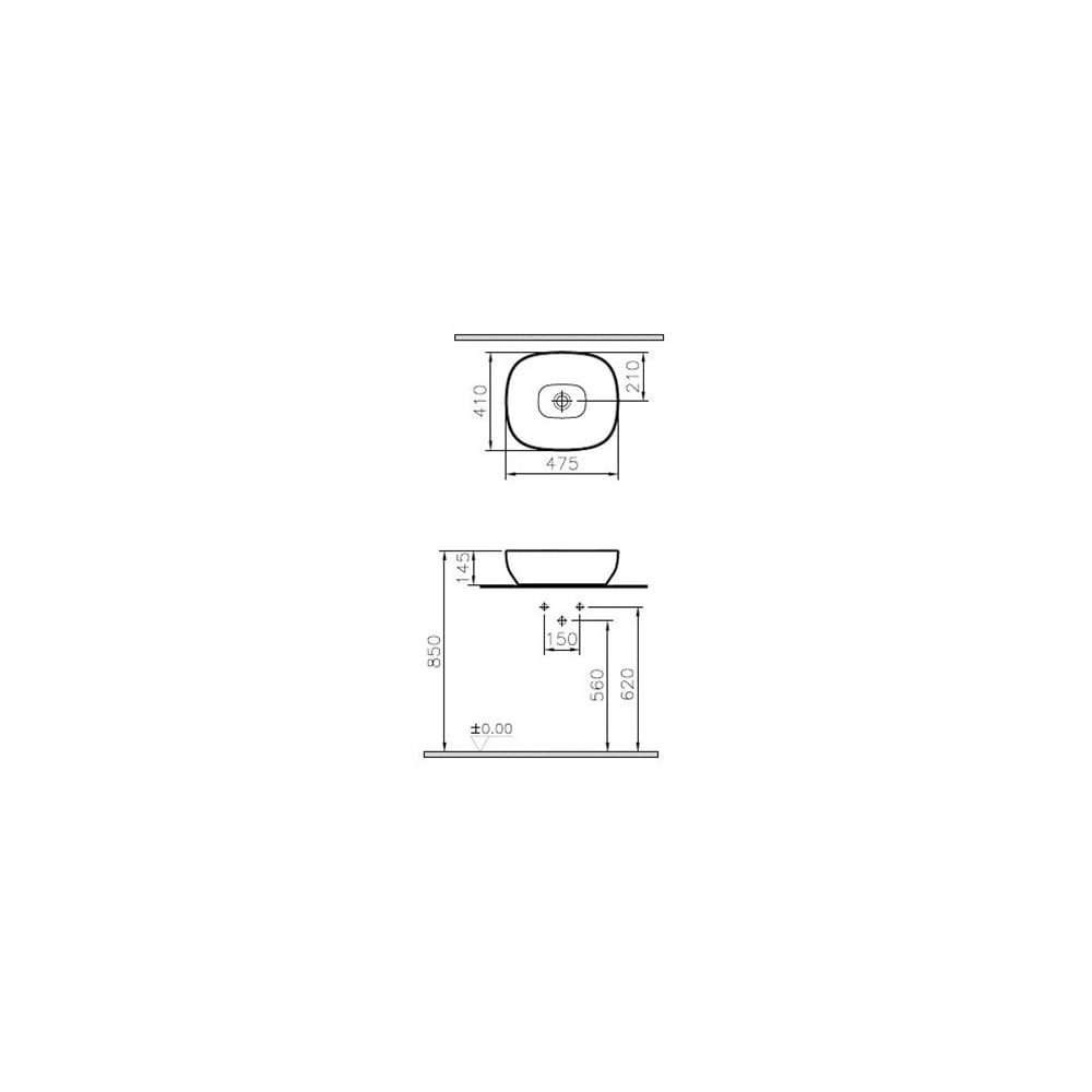 VitraOutline 48 cm Kare Çanak Lavabo Mat Siyah