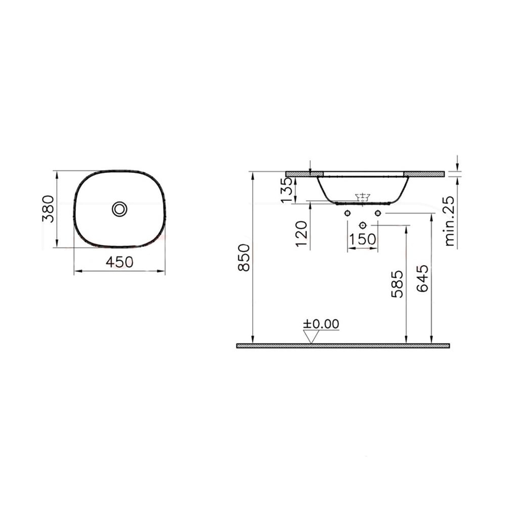 VitraPlural 45 cm Mat Bej Kare Tezgah Altı Lavabo