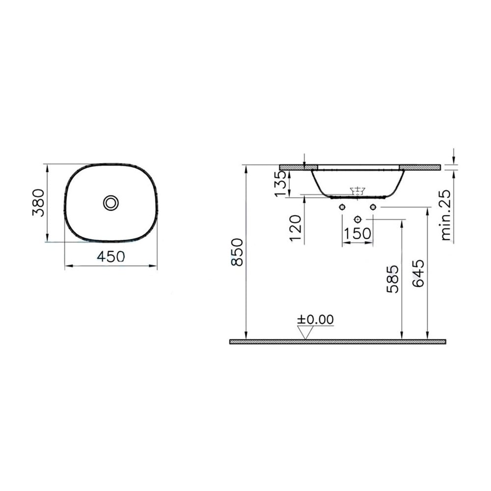 VitraPlural 45 cm Mat Siyah Kare Tezgah Altı Lavabo