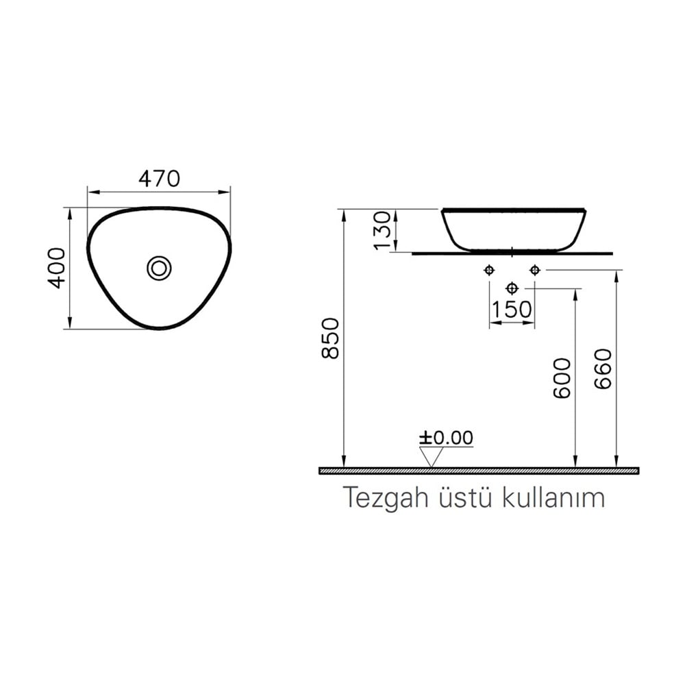 VitraPlural 47 cm Armatür Deliksiz Mat Yosun Alçak Üçgen Çanak Lavabo
