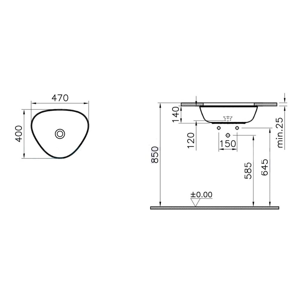 VitraPlural 47 cm Mat Siyah Üçgen Tezgah Altı Lavabo