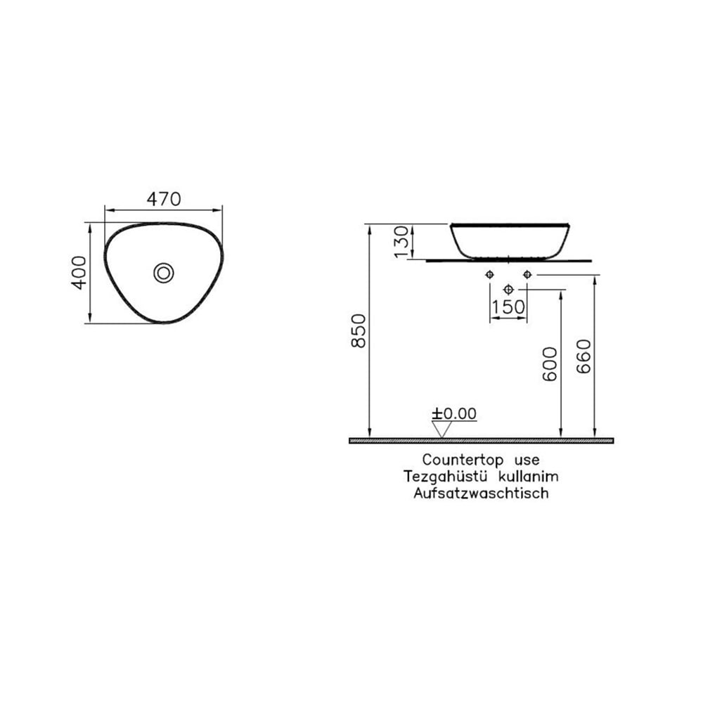 VitraPlural Mat Siyah 47 cm Üçgen Çanak Lavabo
