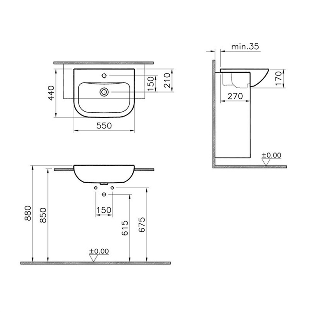 VitraS20 55 cm Yarım Tezgah Lavabo