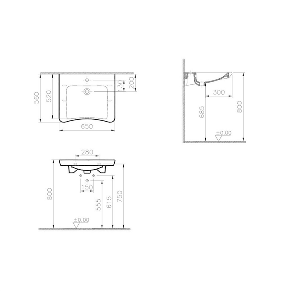 VitraS20 65 cm Bedensel Engelli Lavabo