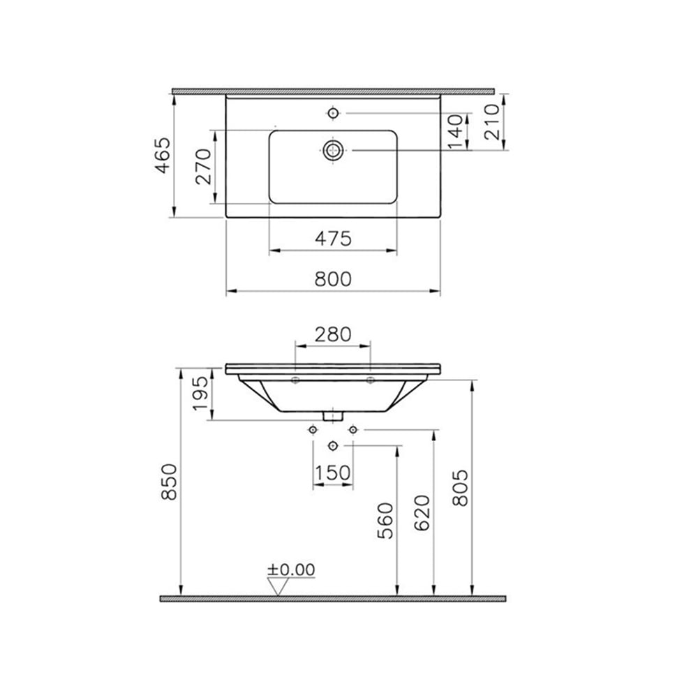 VitraS50 80 cm Etajerli Lavabo