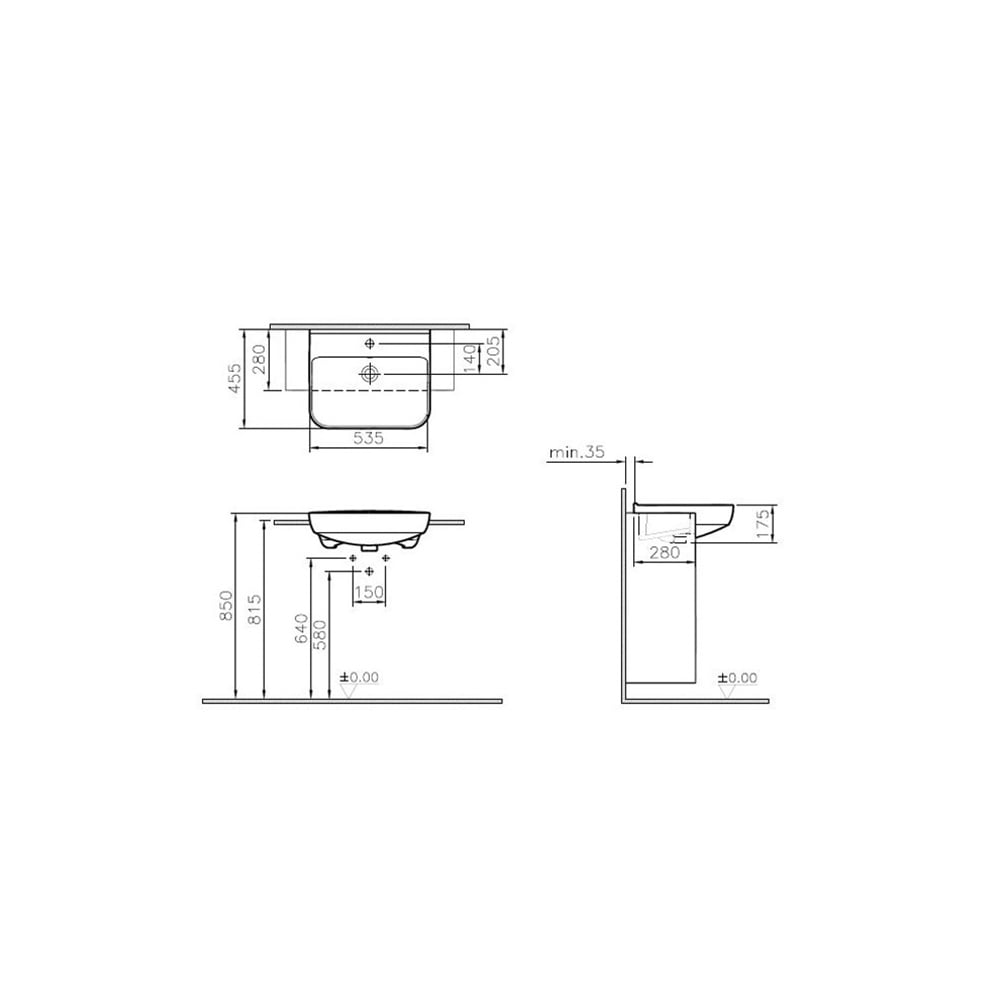 VitraSento 55 cm Yarım Tezgah Lavabo