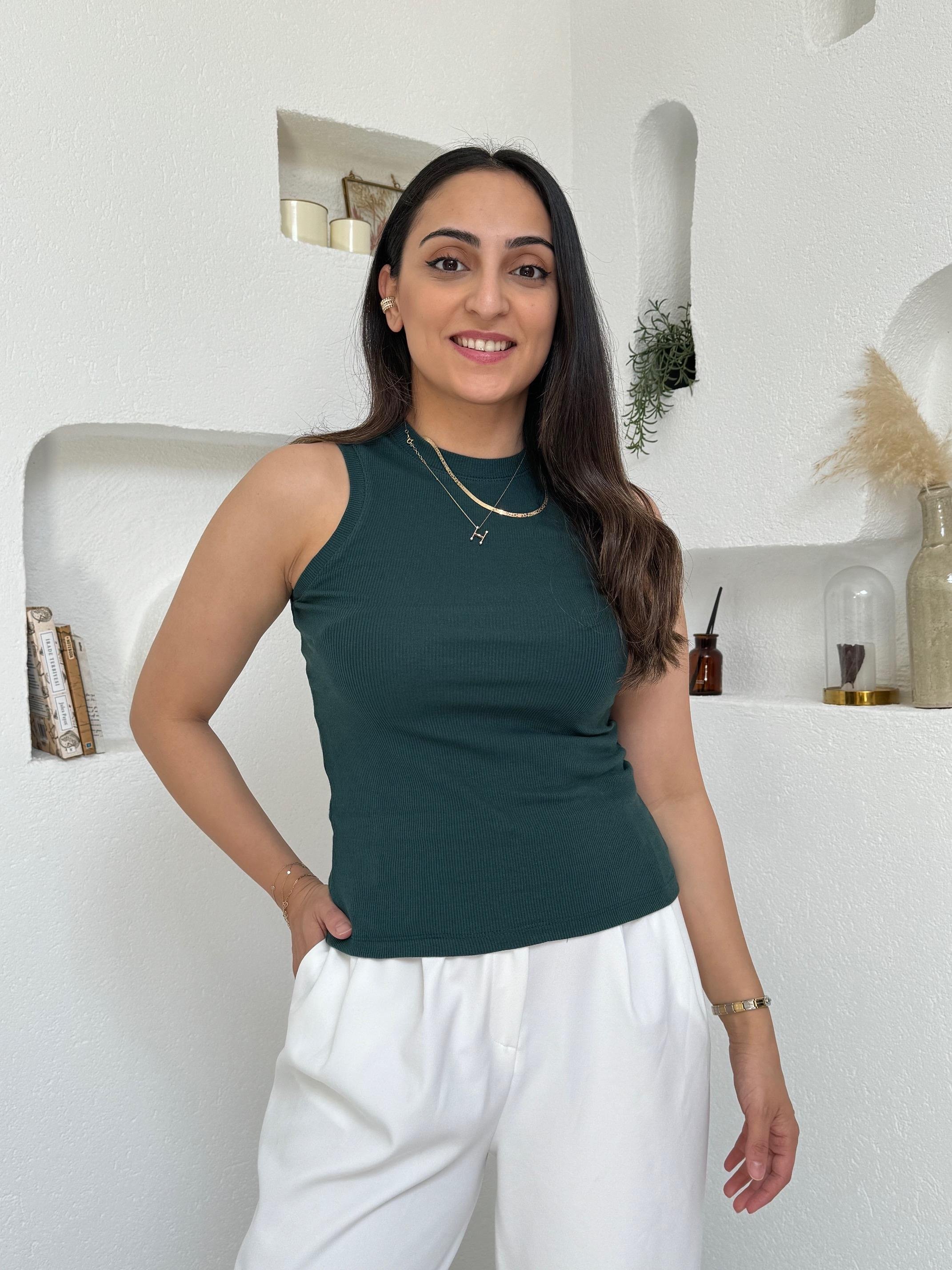 Anya Yeşil İnce Fitilli Basic Üst