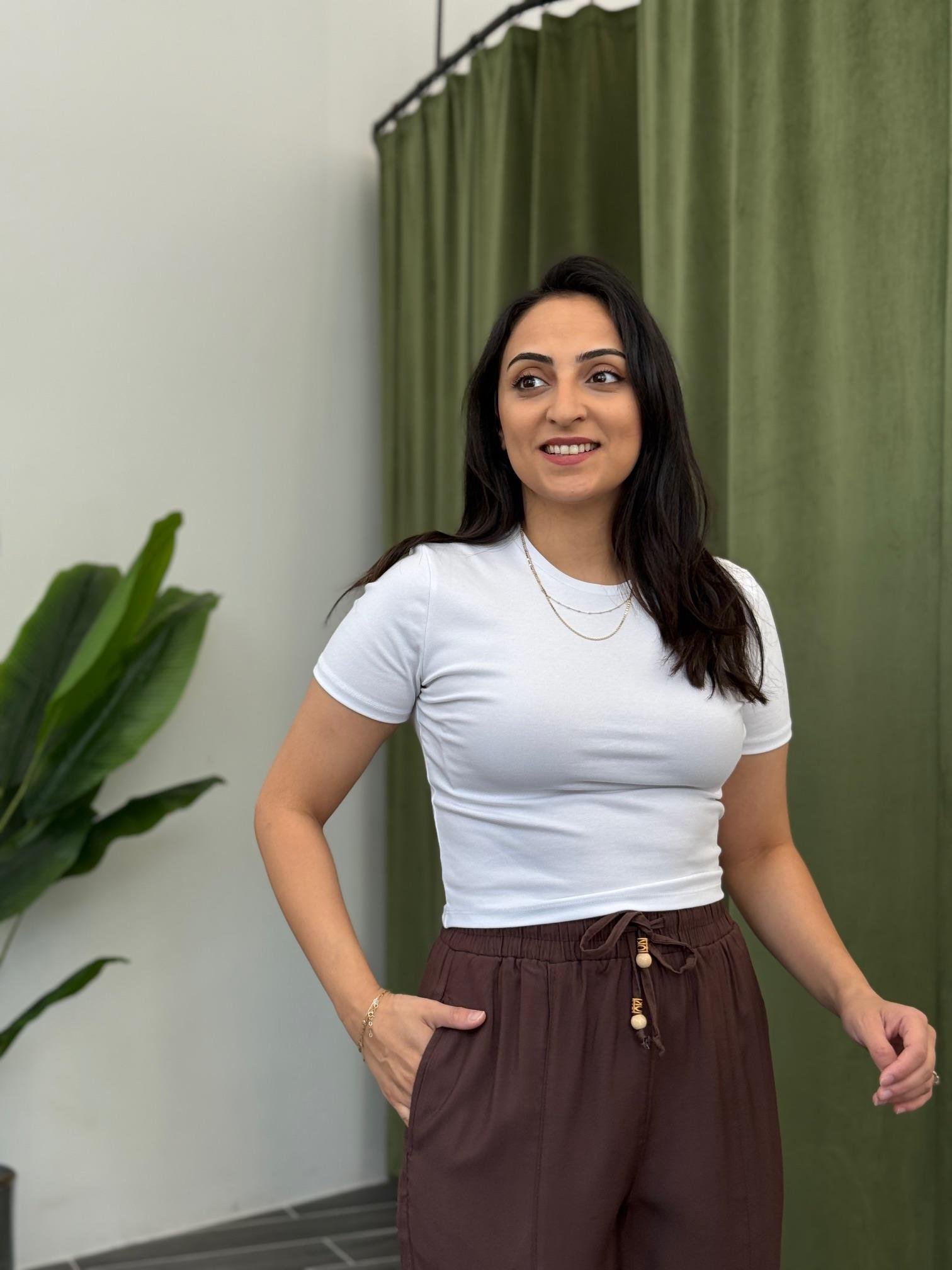 Beyaz Crop Pamuklu Basic