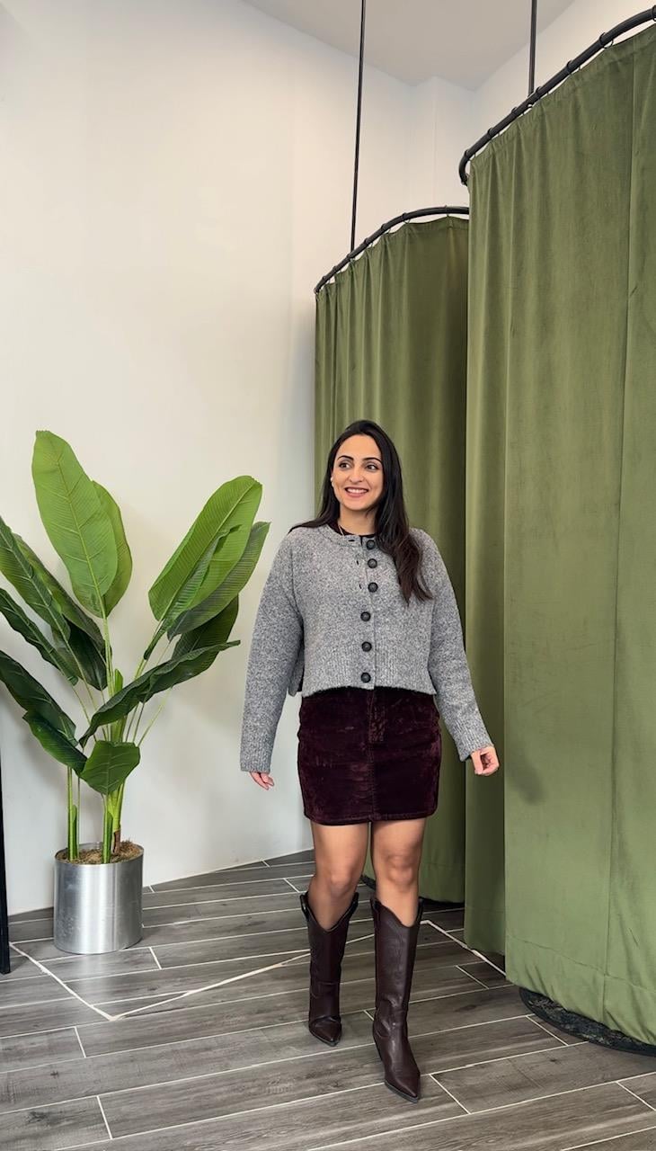 Bordo Süet Mini Etek