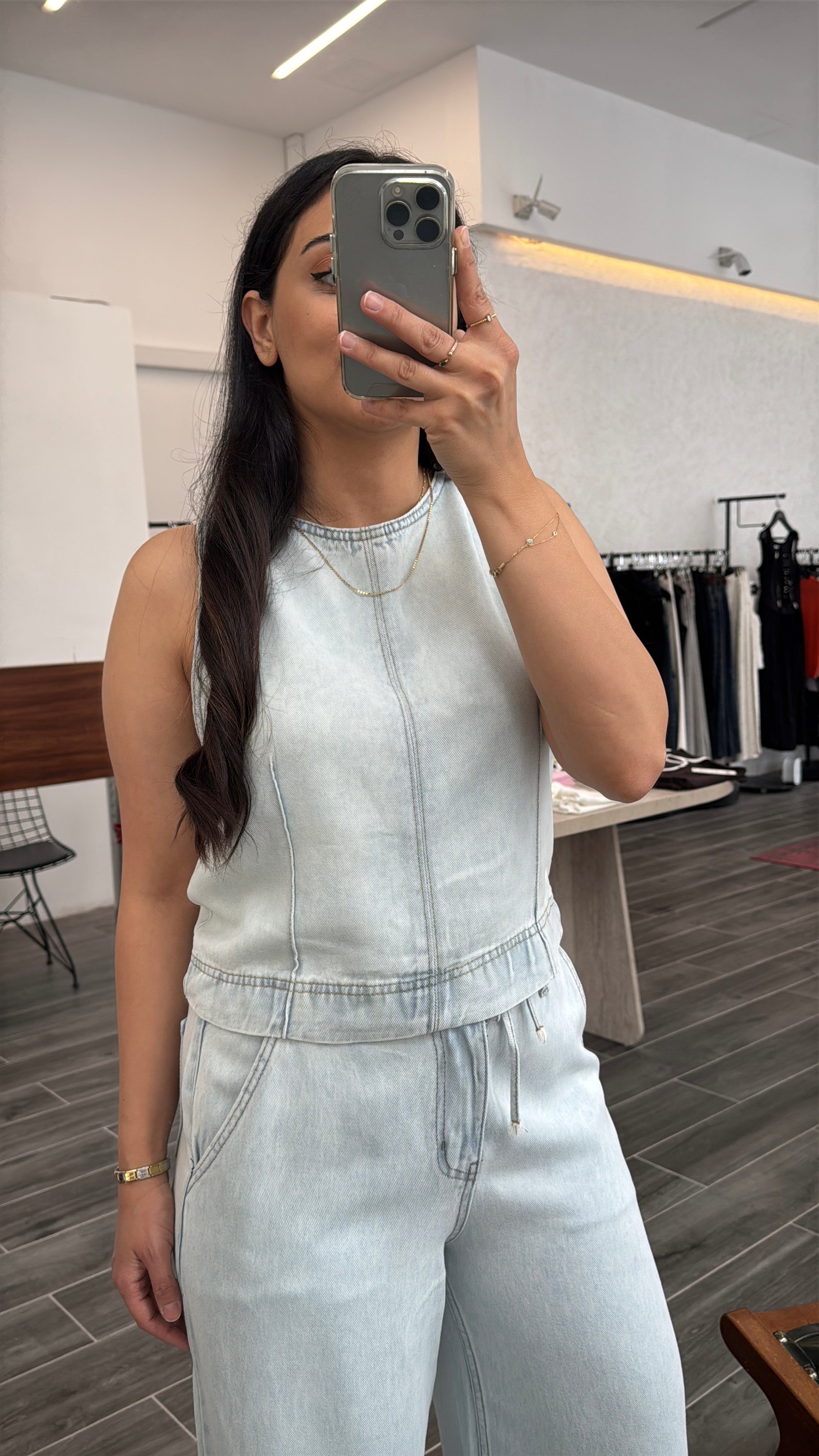 Buz Mavisi Pamuklu Denim Takım