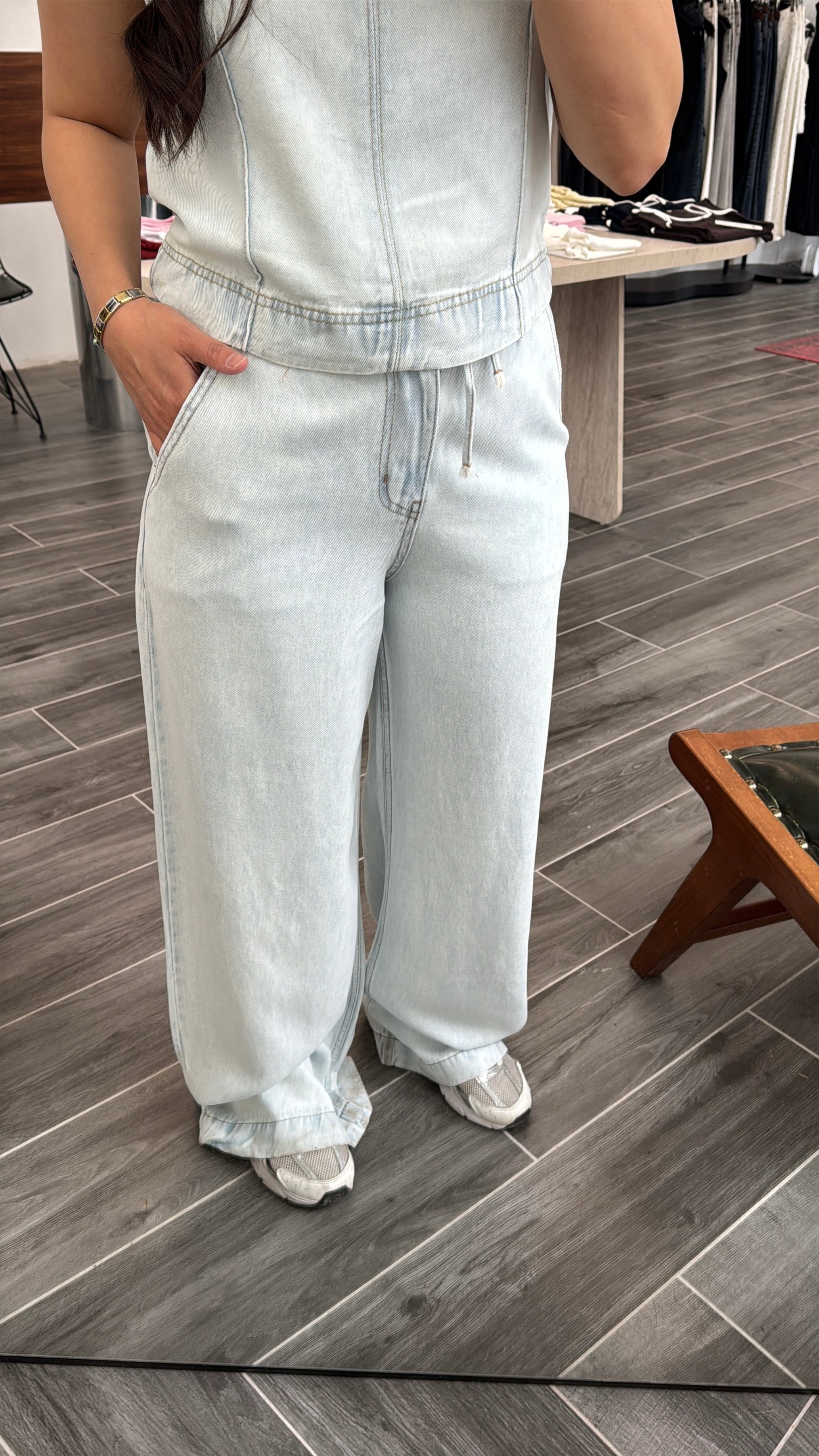 Buz Mavisi Pamuklu Denim Takım