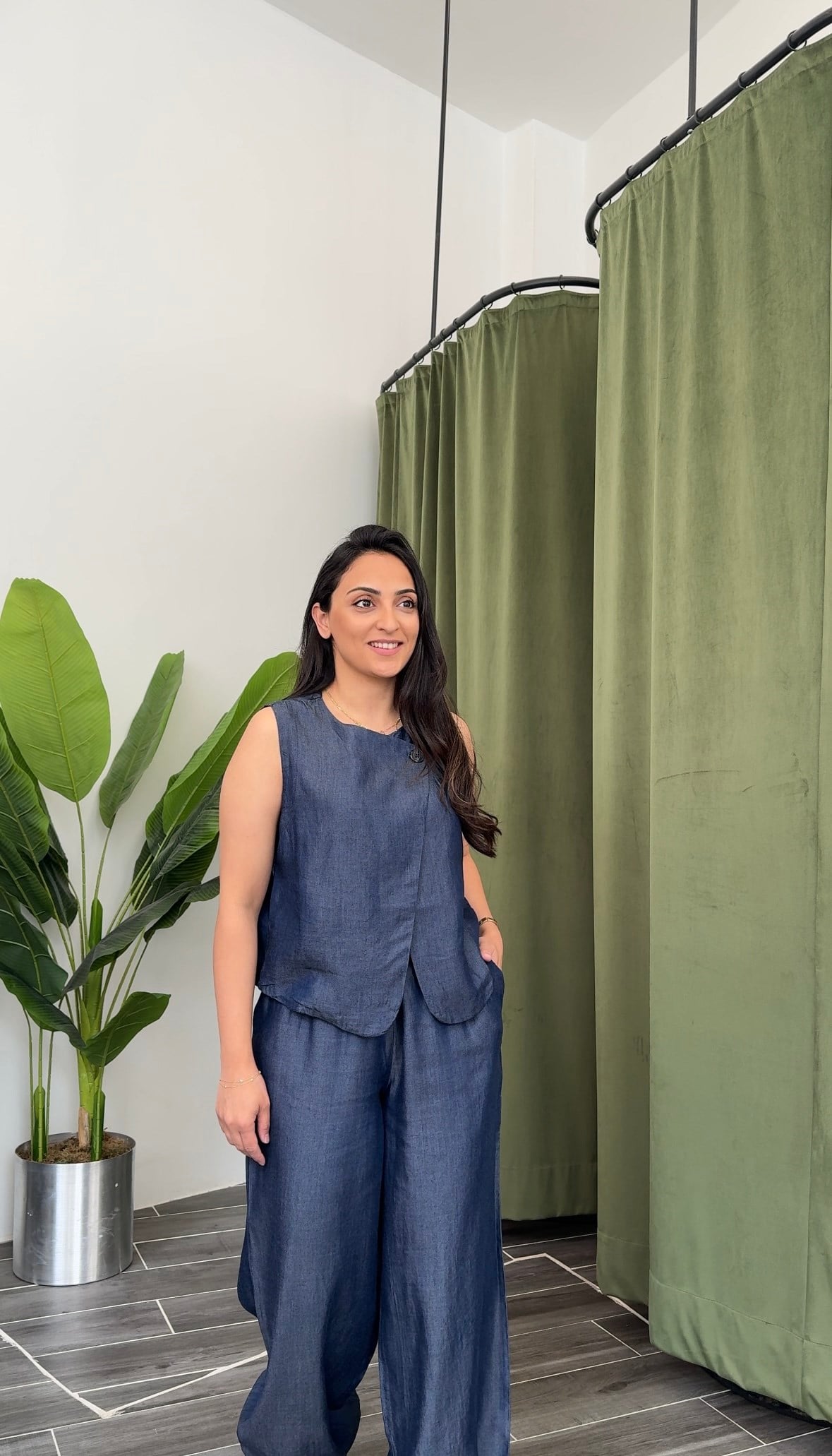 Denim Görünümlü Yelekli Tensel Kumaş