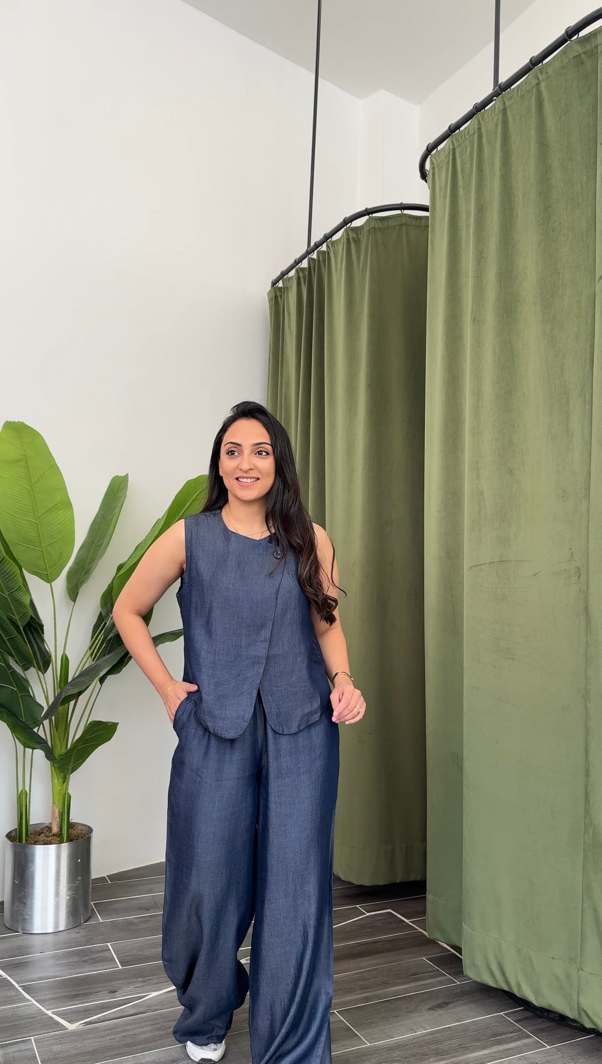 Denim Görünümlü Yelekli Tensel Kumaş