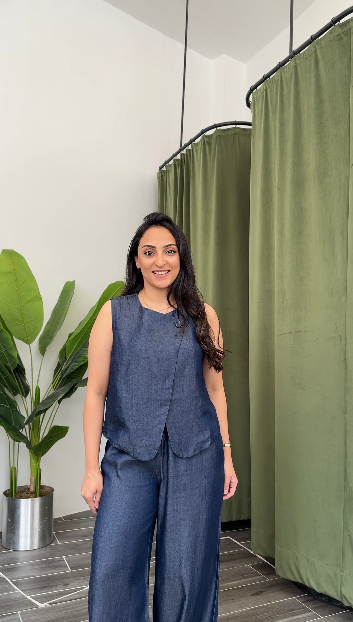 Denim Görünümlü Yelekli Tensel Kumaş