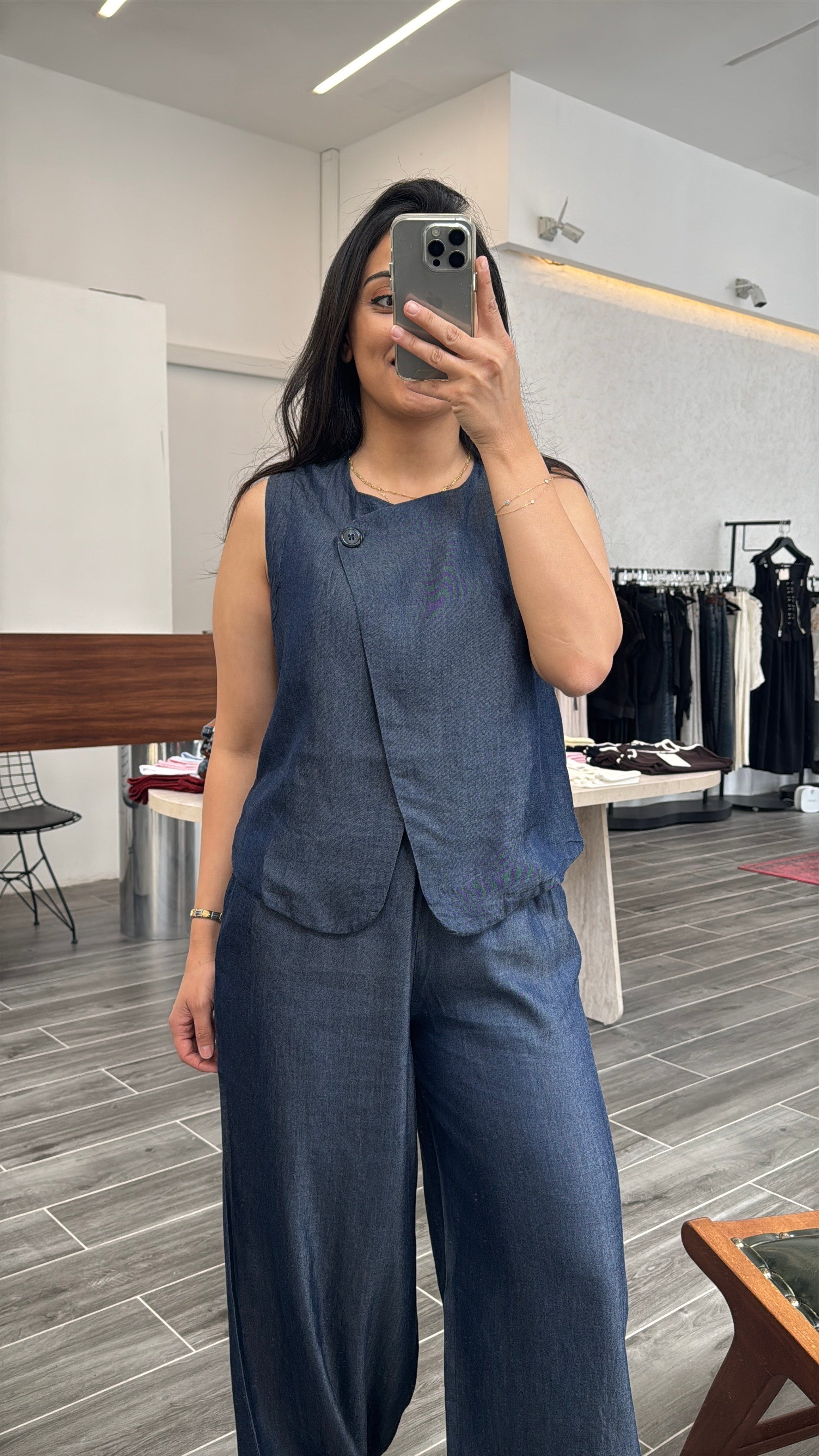 Denim Görünümlü Yelekli Tensel Kumaş