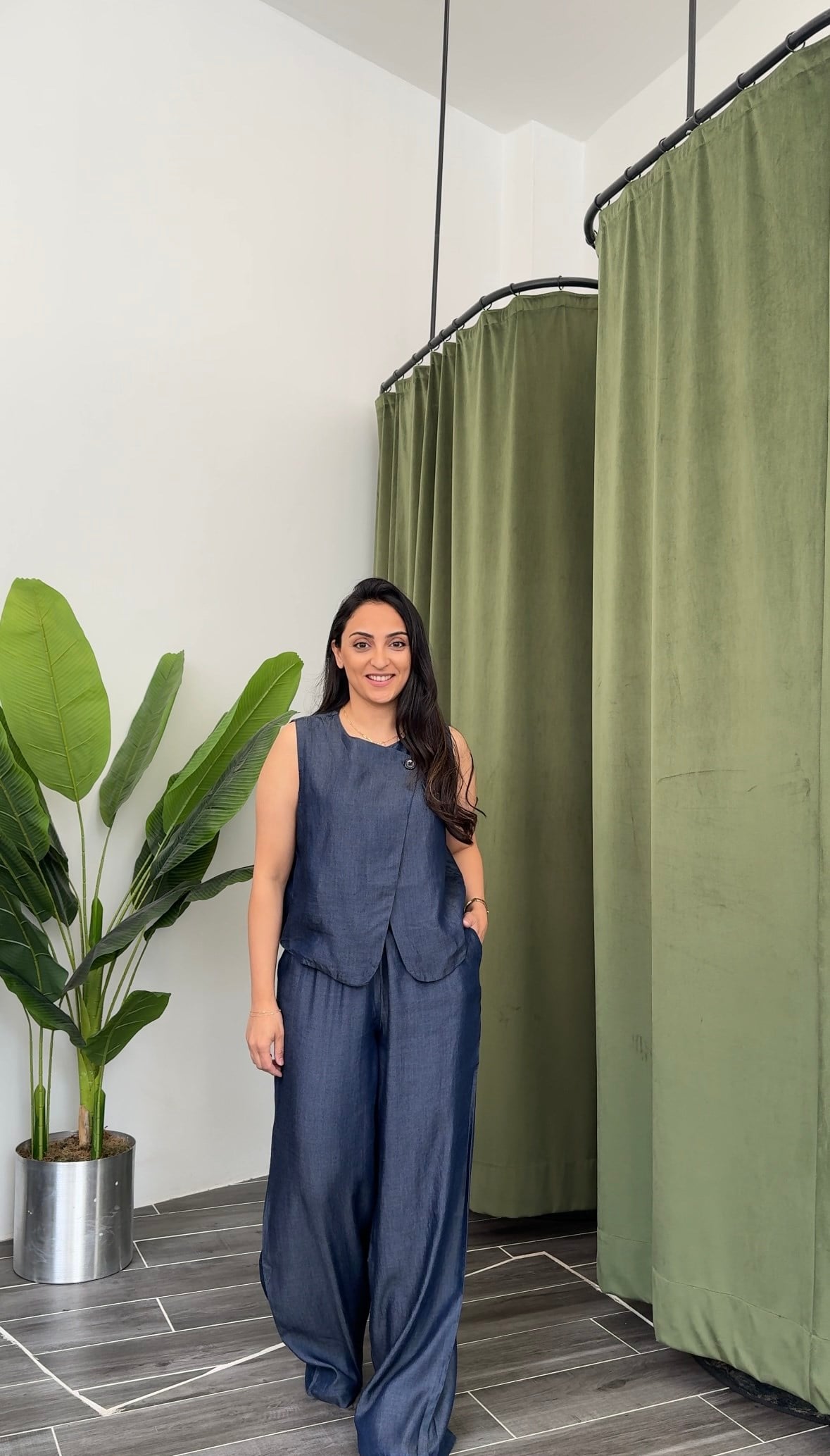 Denim Görünümlü Yelekli Tensel Kumaş