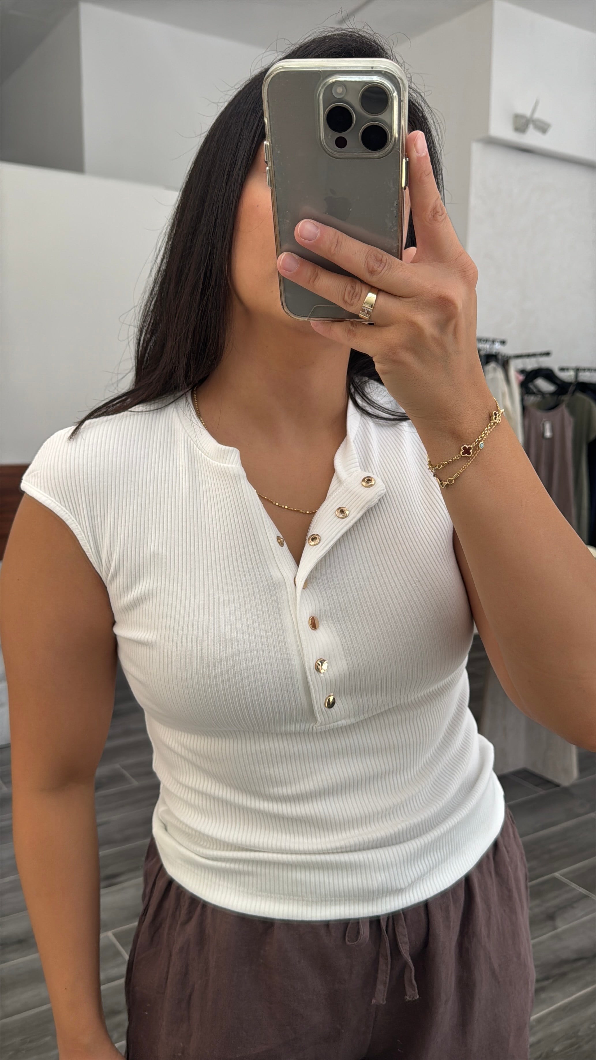Dilvin Beyaz Gold Düğmeli Basic 