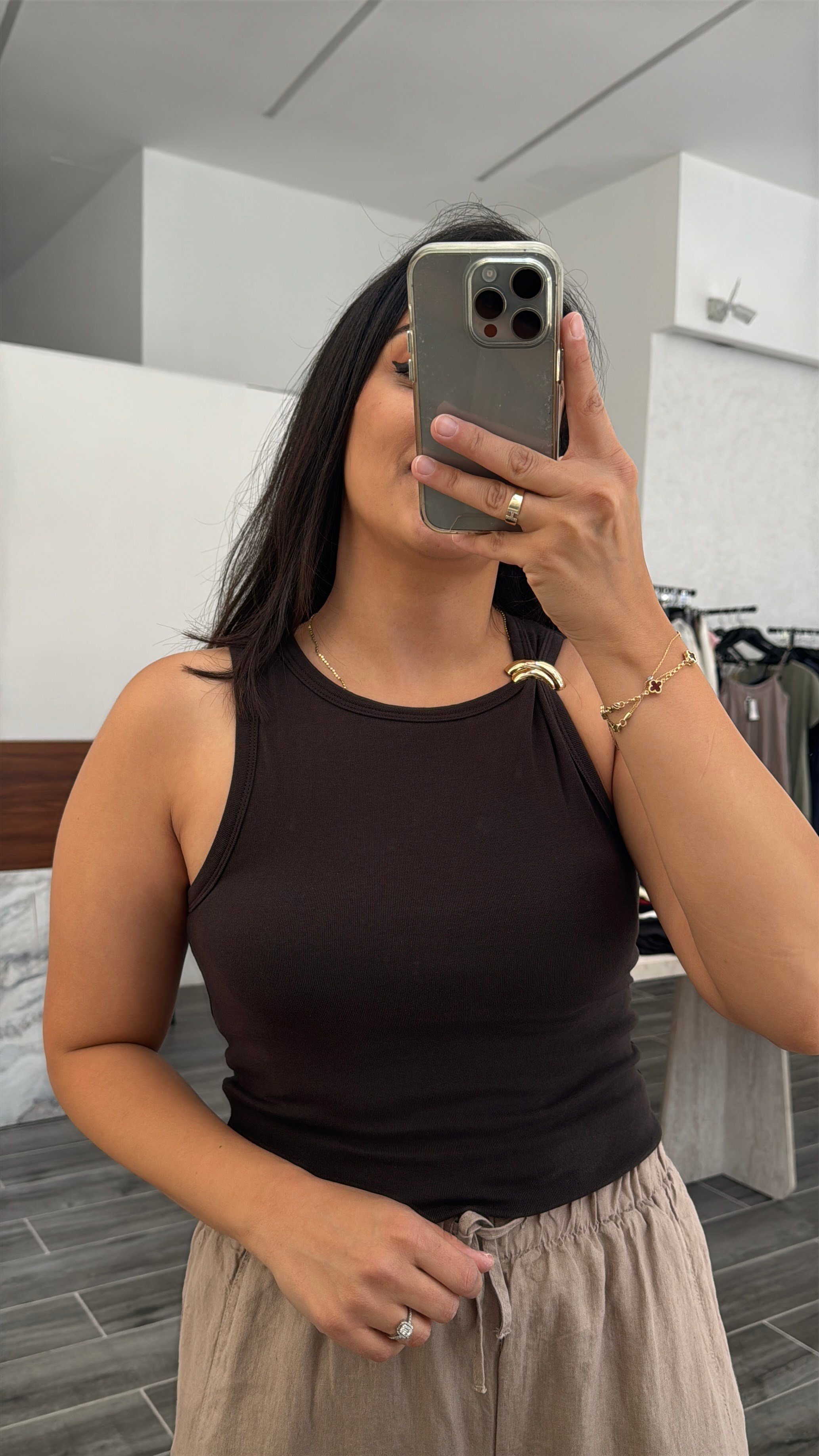 Dilvin Kahverengi Halter Yaka Bralı Bluz