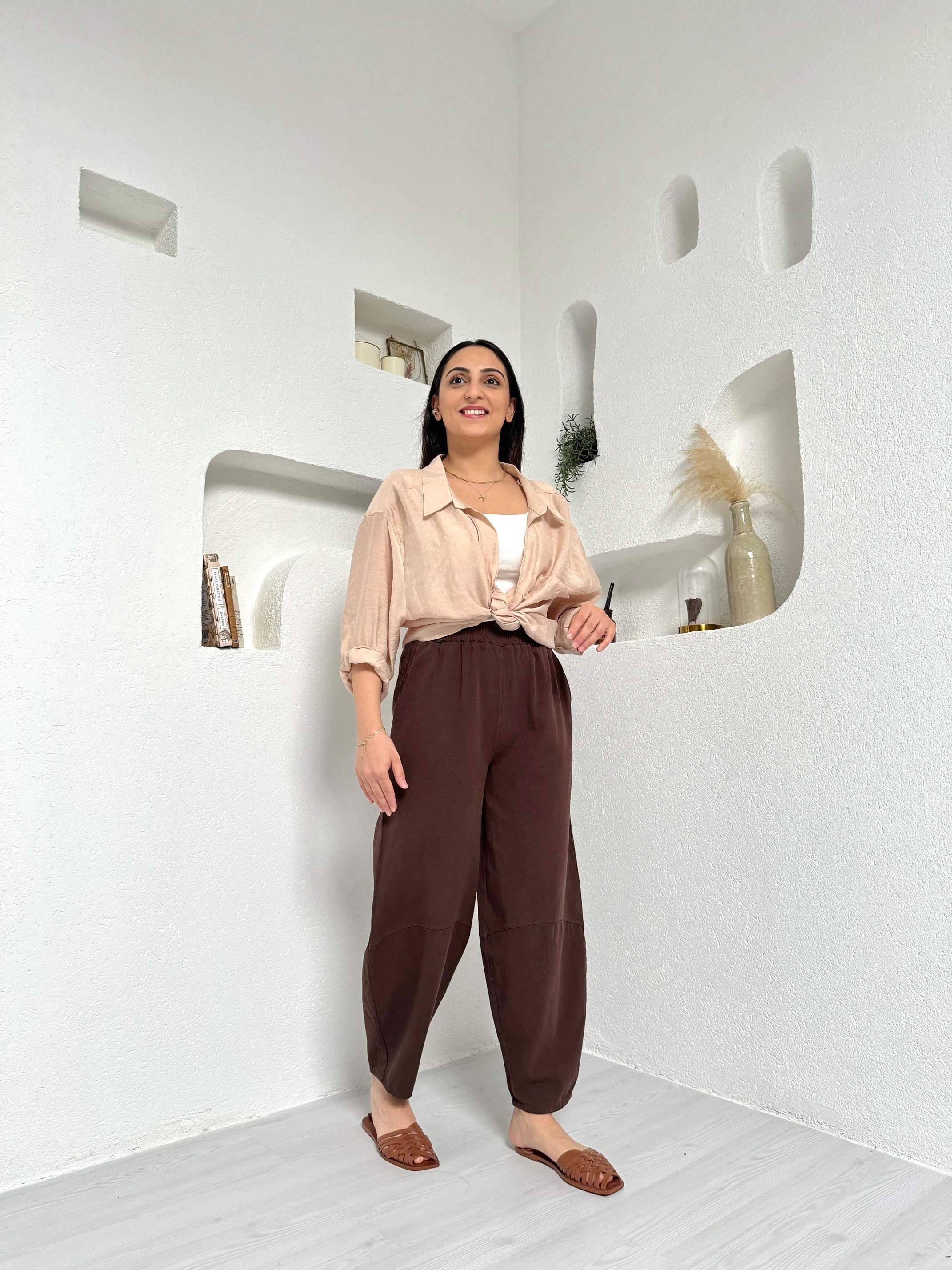 Galia Kahverengi Gabardin Şalvar Kesim Pantolon