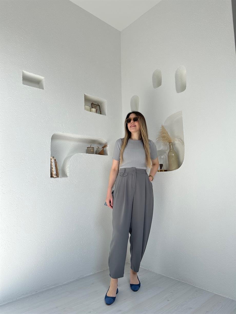 Gri Ftilli Basic Triko