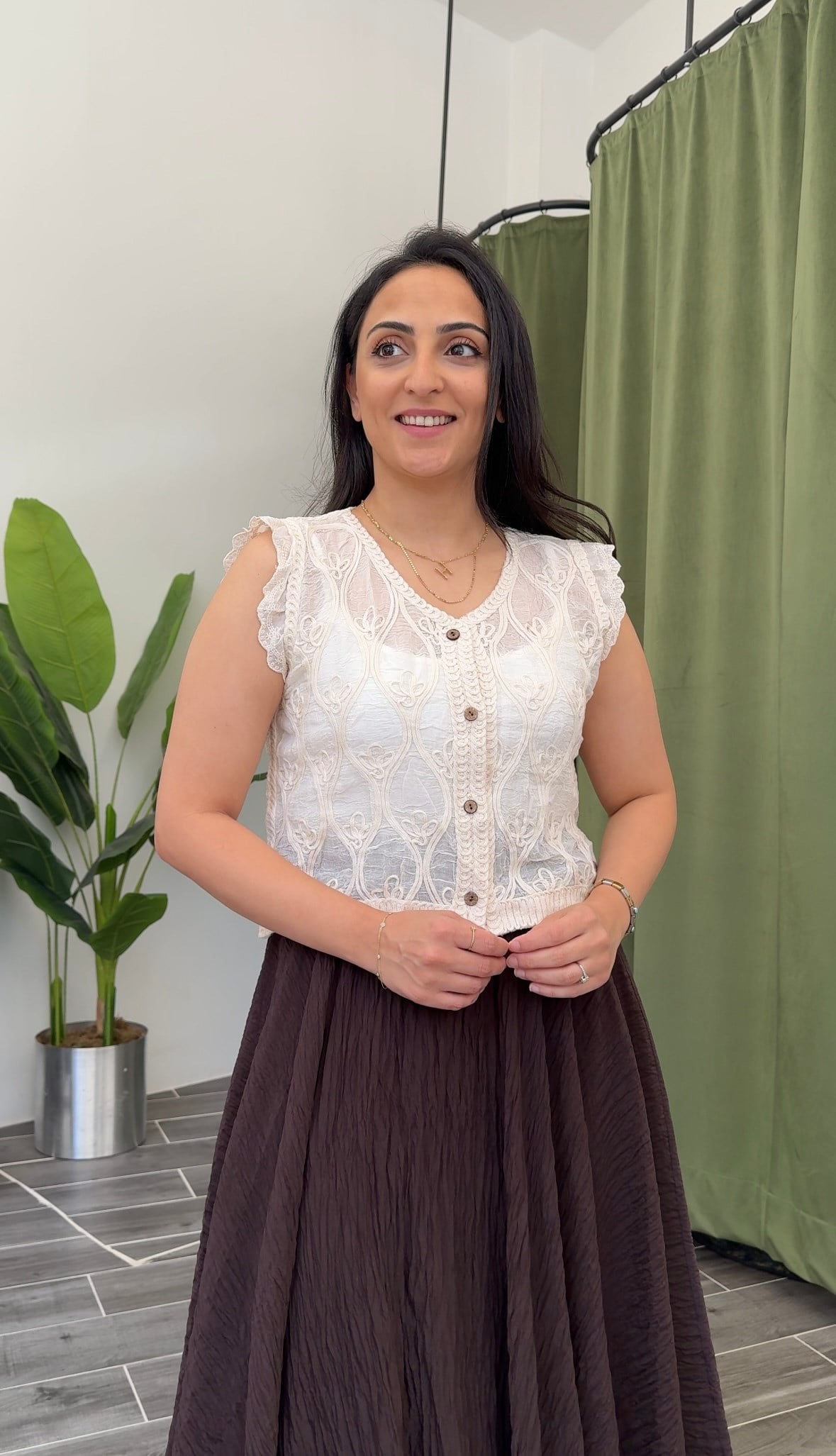 Kahverengi  Kraşlı Tensel Maxi Etek
