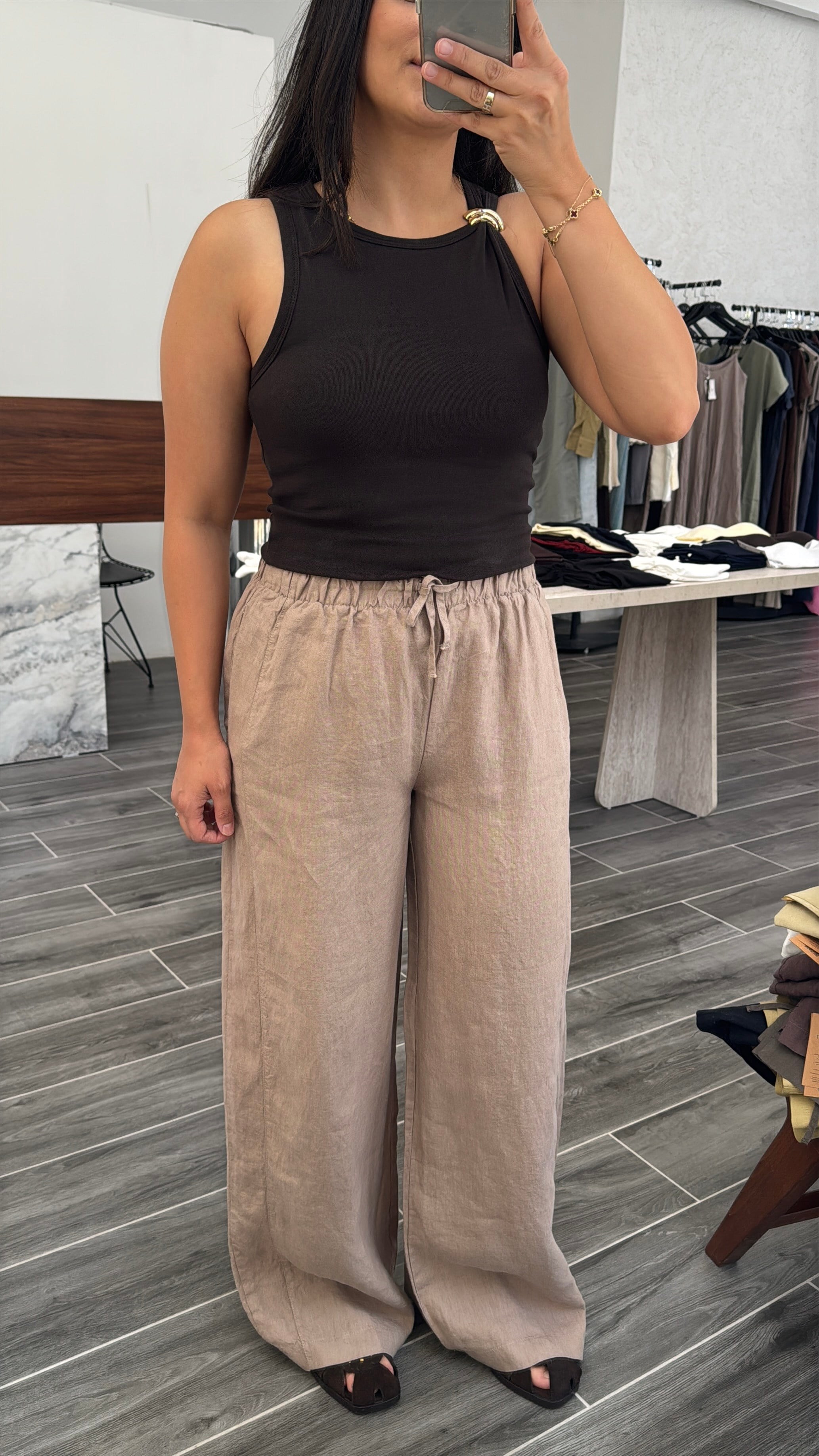 Karol Bej %100 Keten Rahat Pantolon