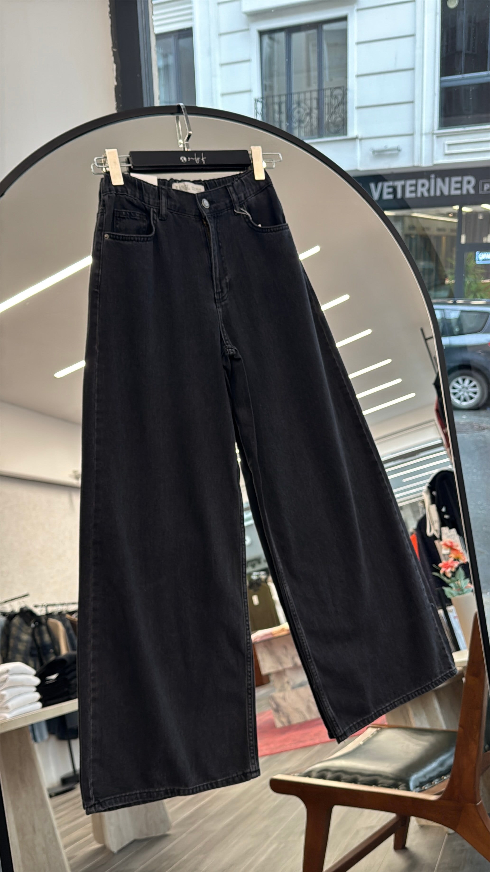 Karol Siyah Gri Taşlama Pamuklu Denim Beli Lastikli Jean
