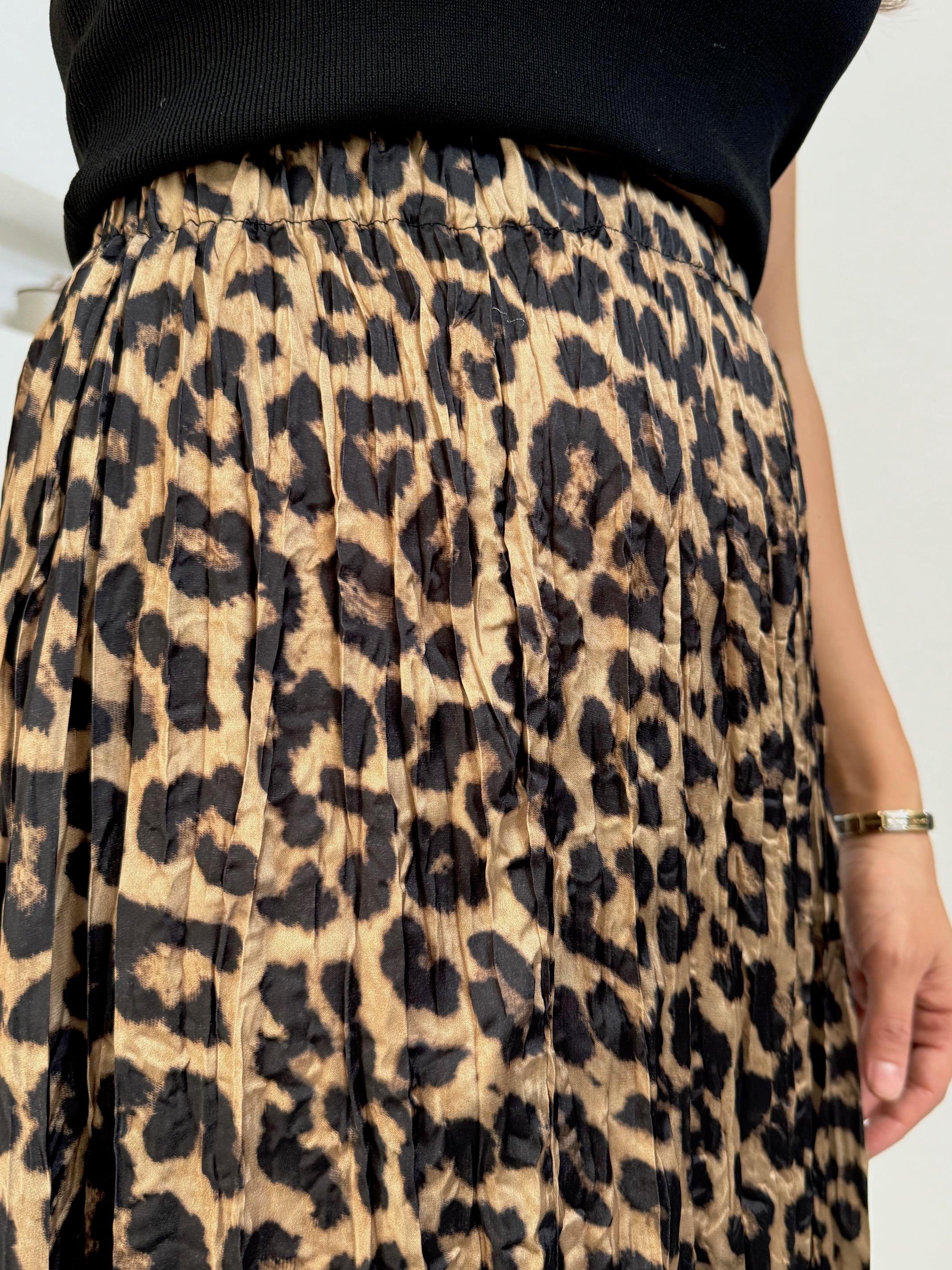 Leopar Kırışık Maxi Etek