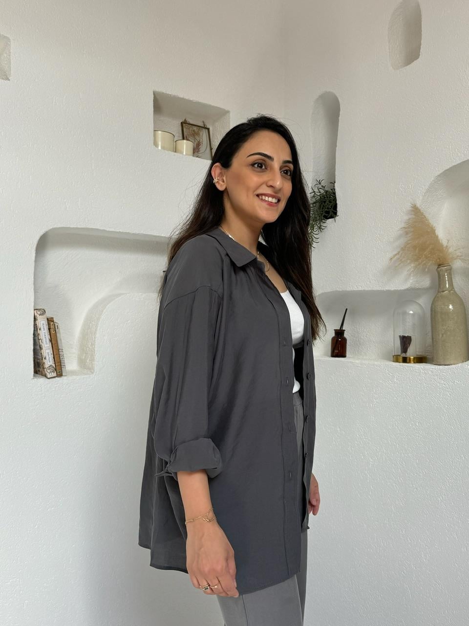 Lia Antrasit Tensel Dökümlü Gömlek