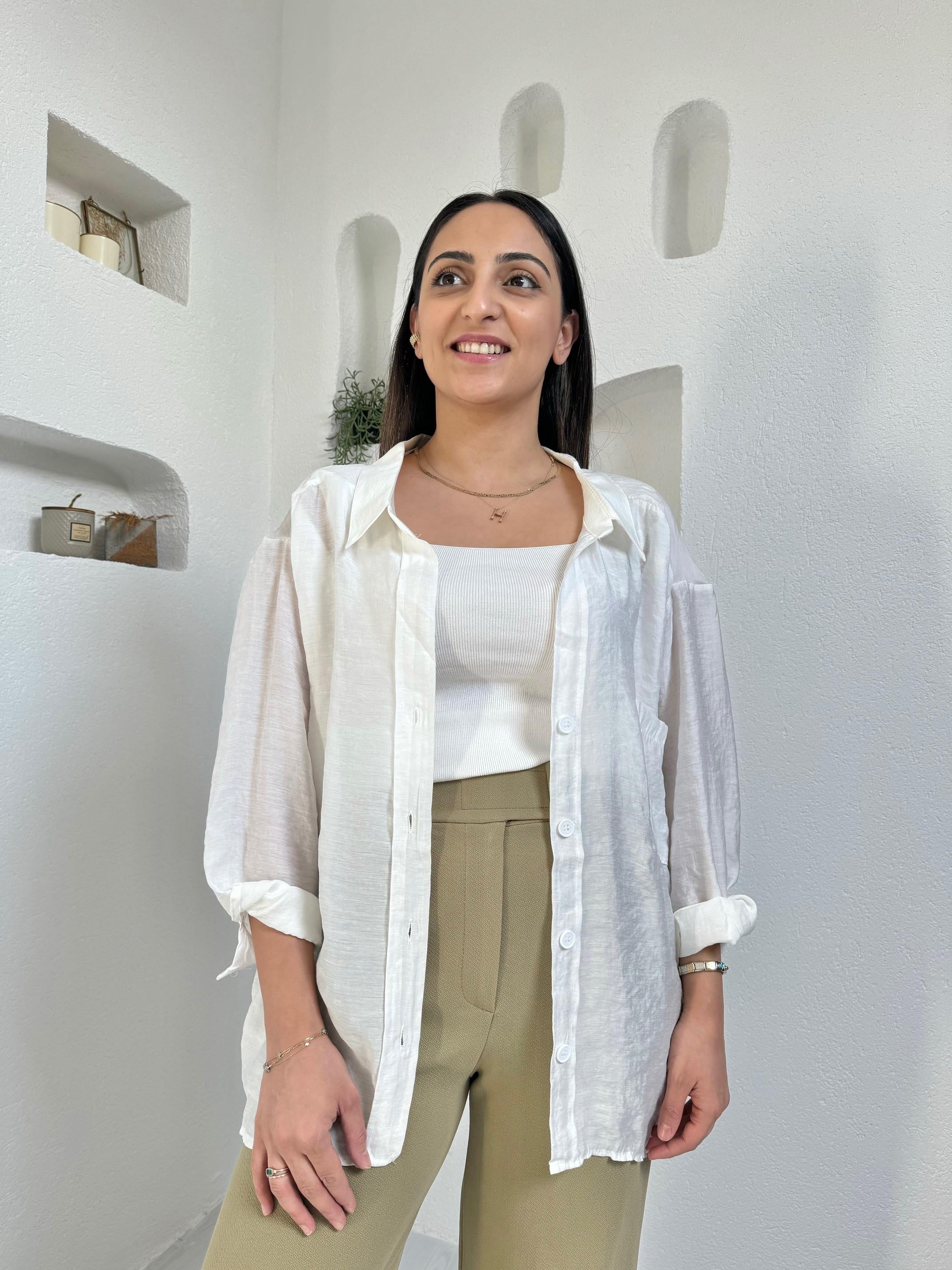 Lia Beyaz Tensel Dökümlü Gömlek
