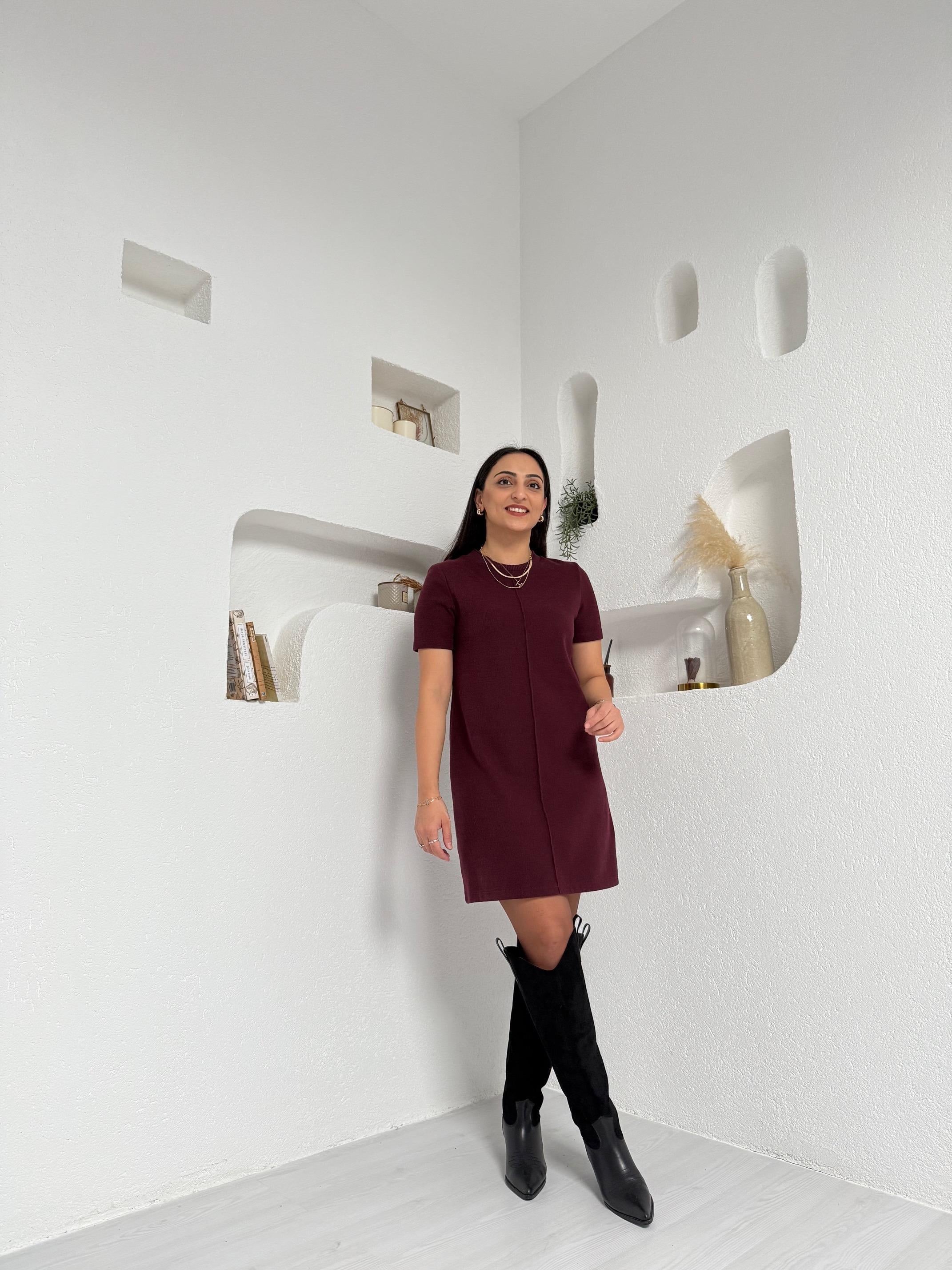 Liva Dilvin Bordo Basic Elbise