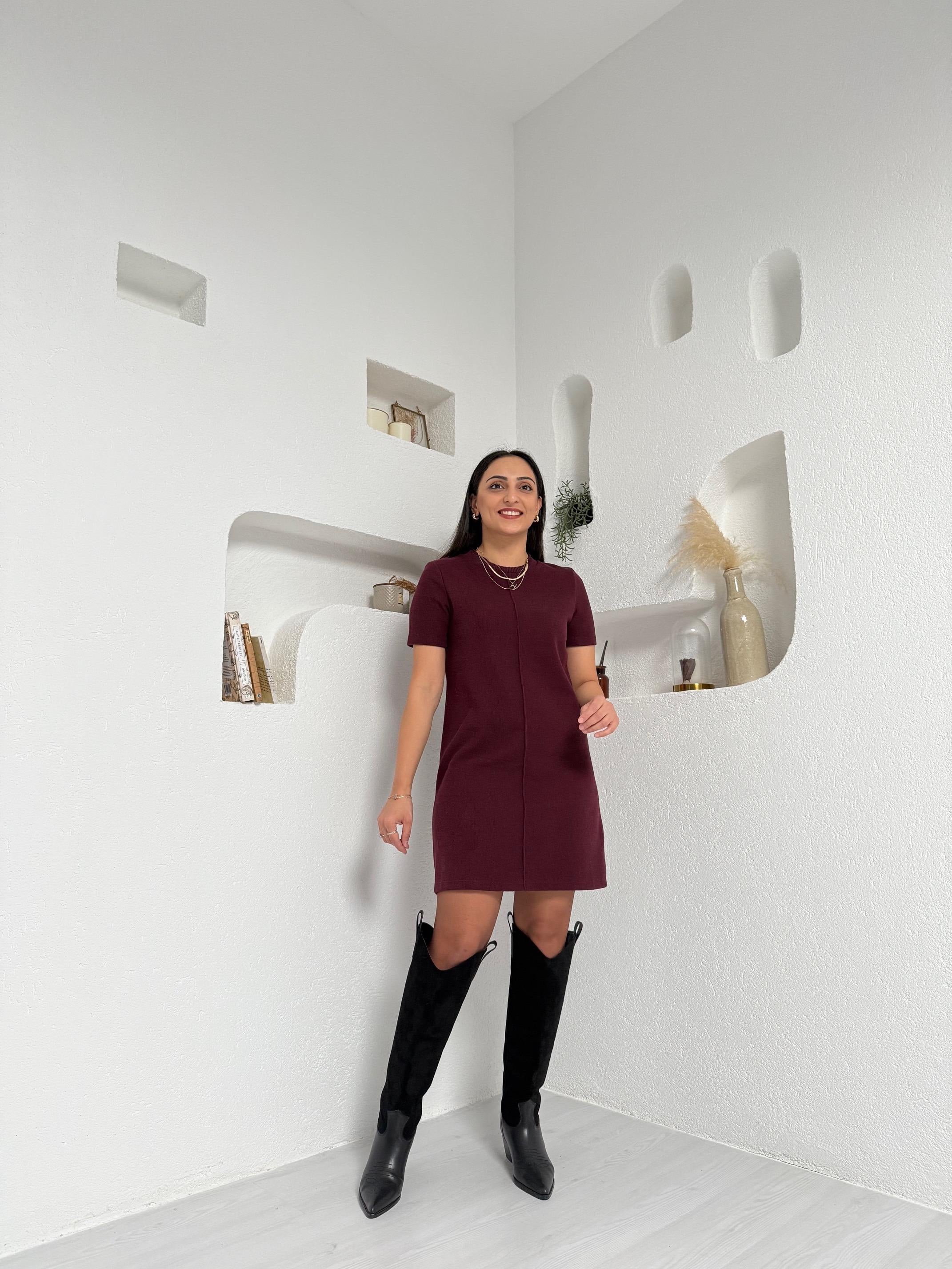 Liva Dilvin Bordo Basic Elbise